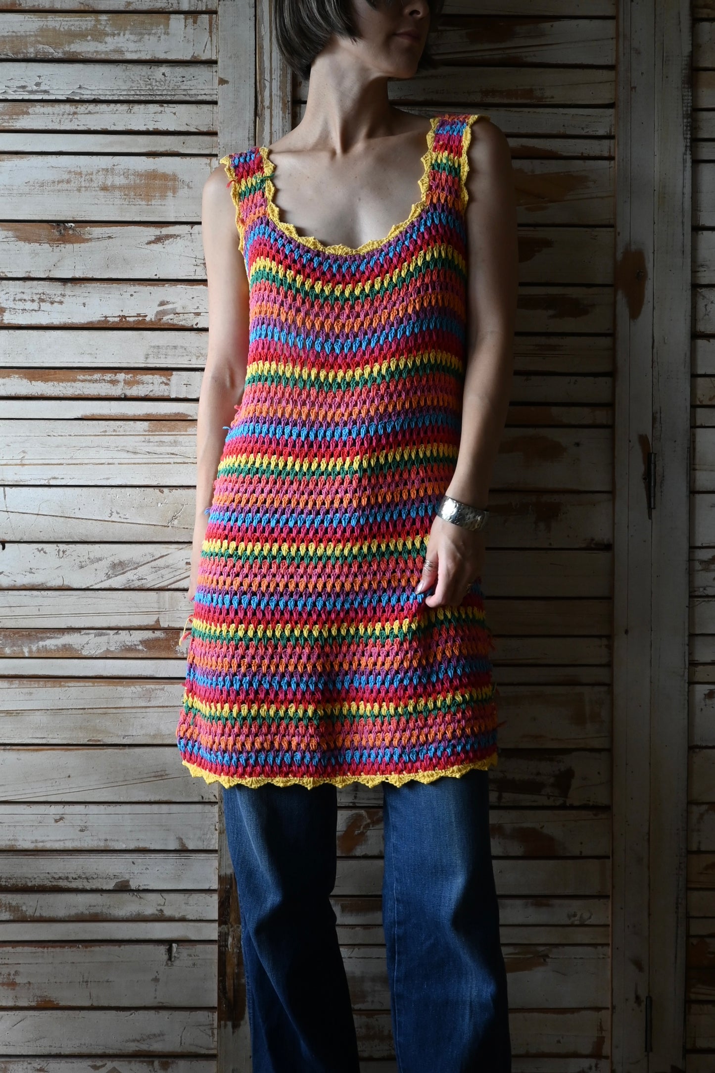 Handmade crochet cotton dress/MULTI
