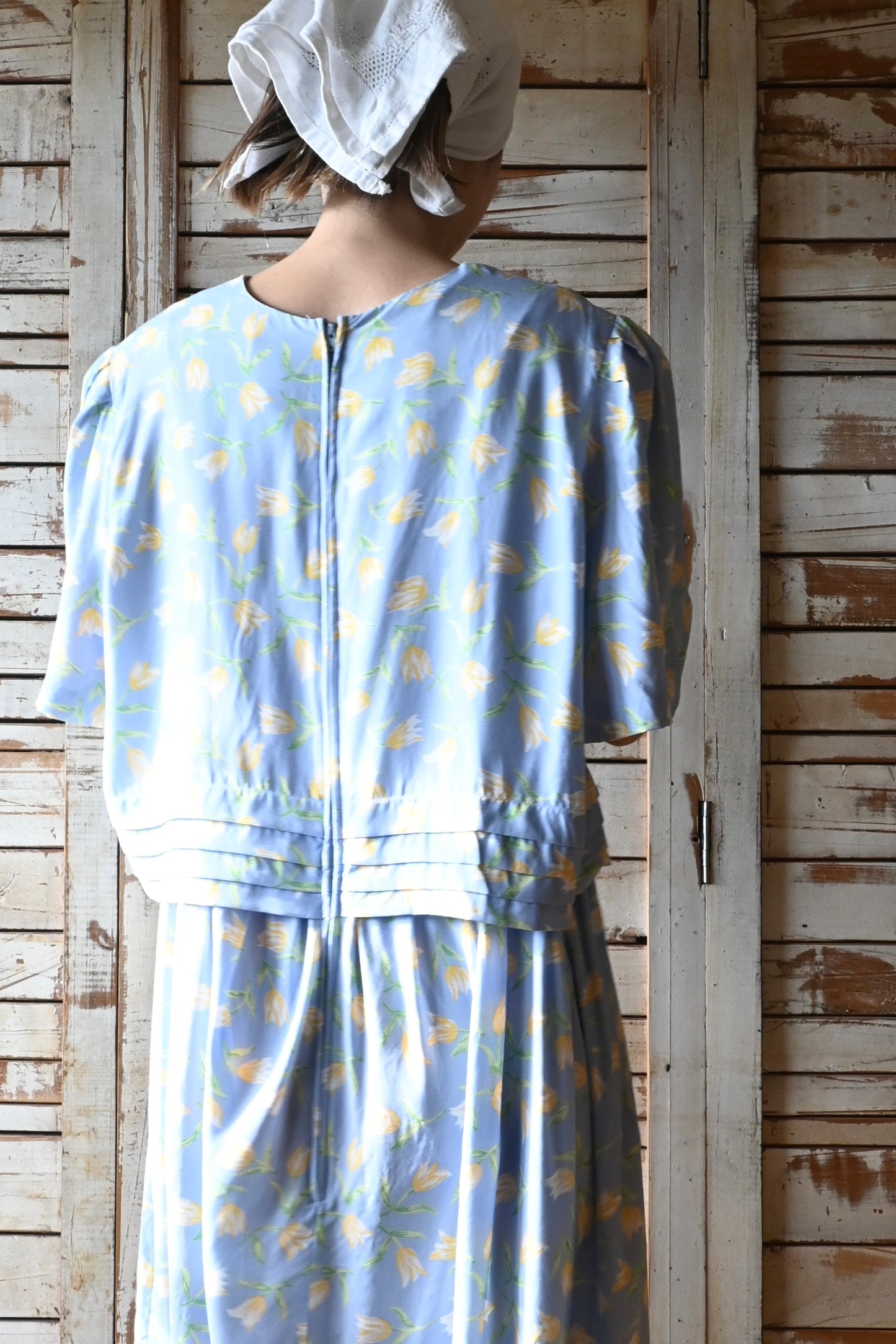 80's Flower long dress/SKY BLUE