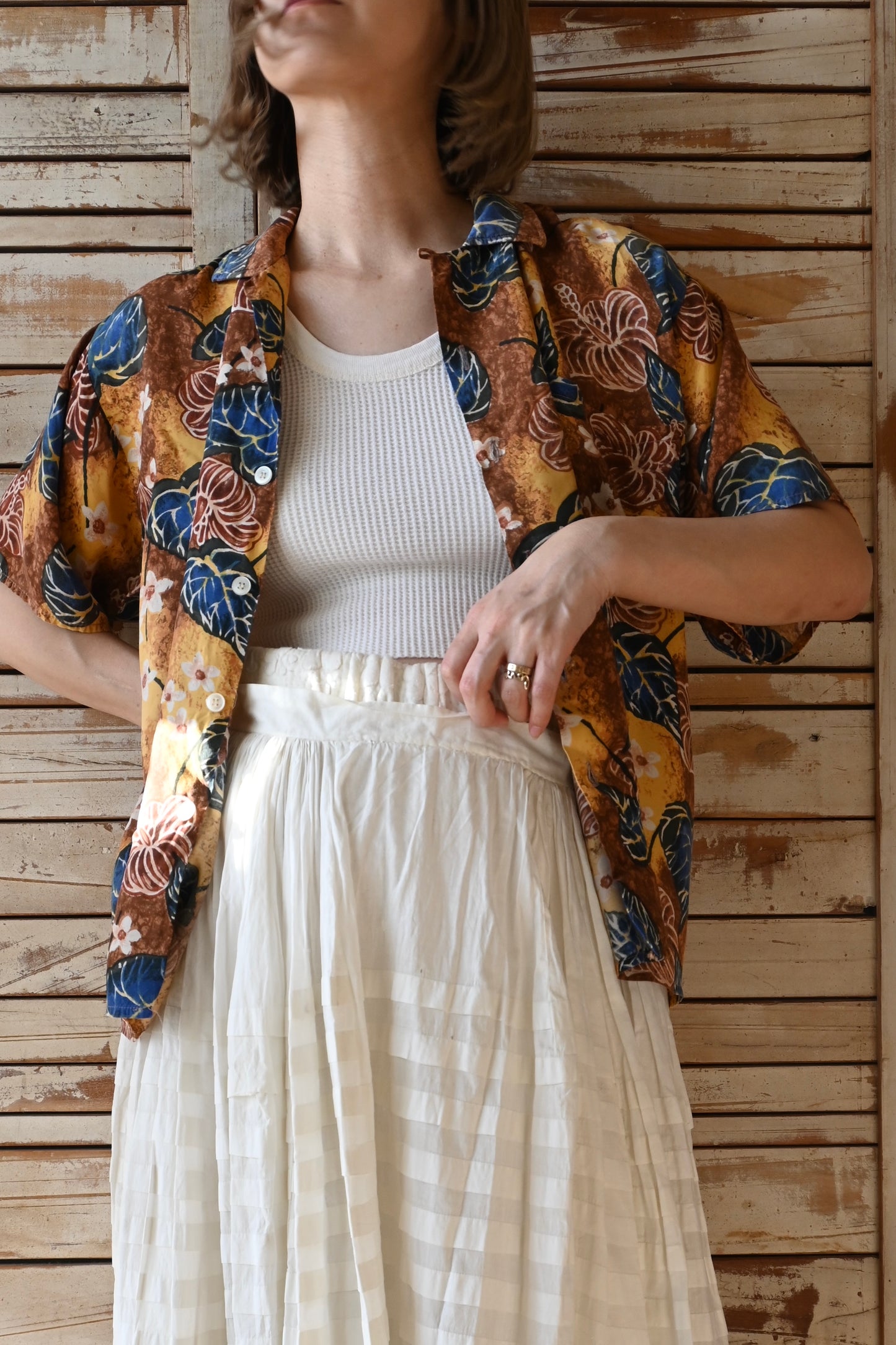 Aloha print shirt/BROWN