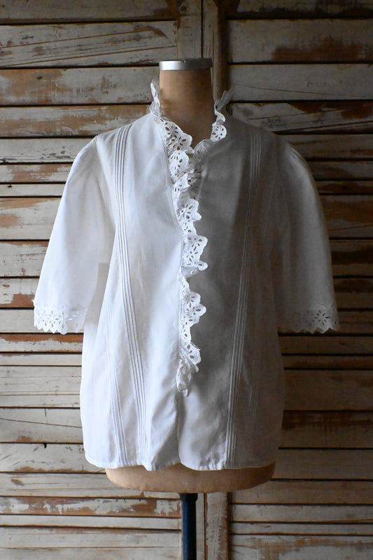 EURO Vintage cutwork cotton blouse/WHITE
