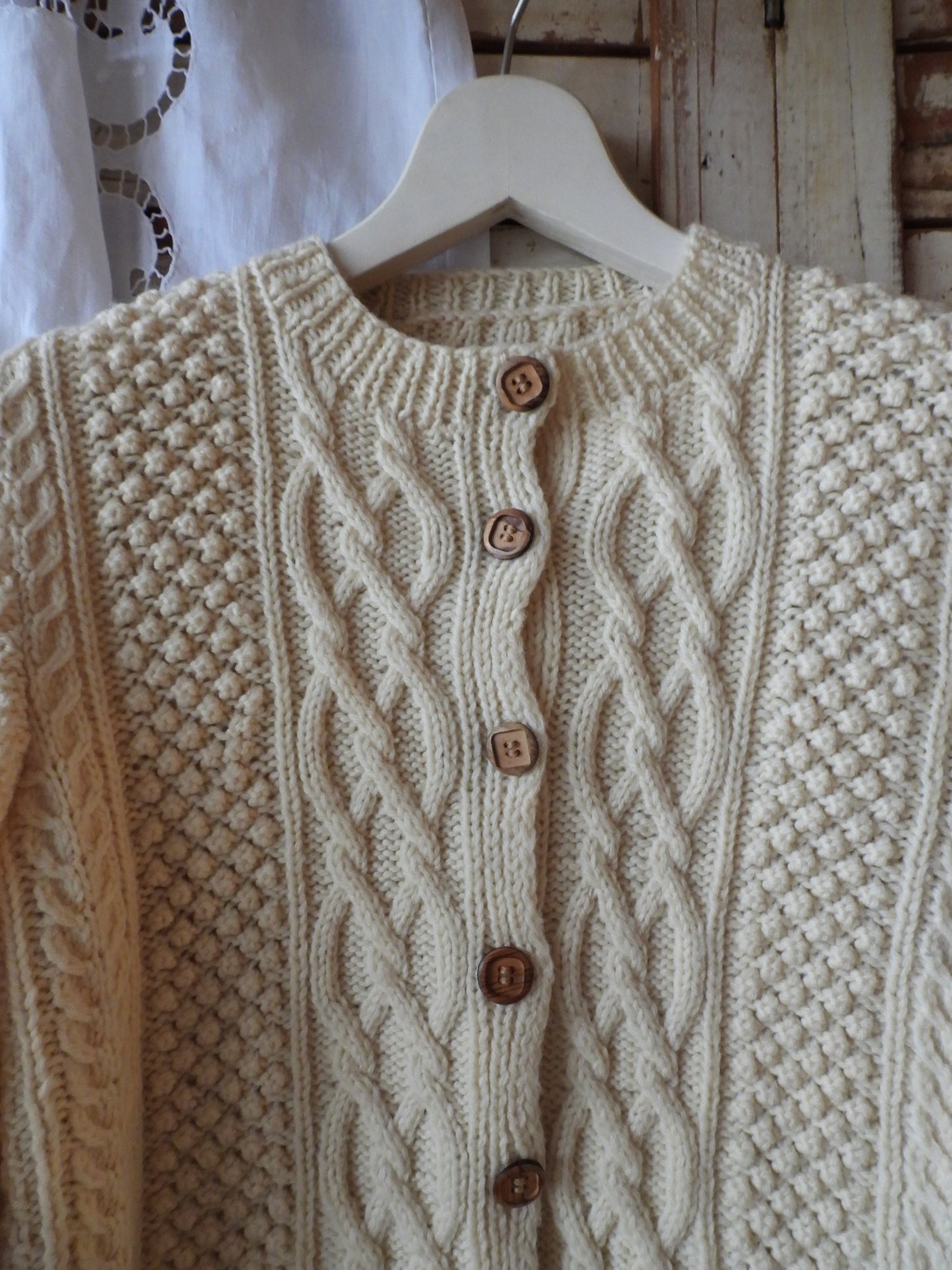 Aran knit cardigan/IVORY