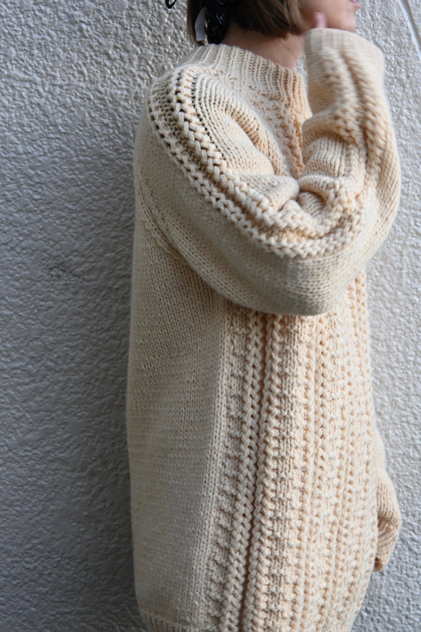 Aran knit sweater/IVORY
