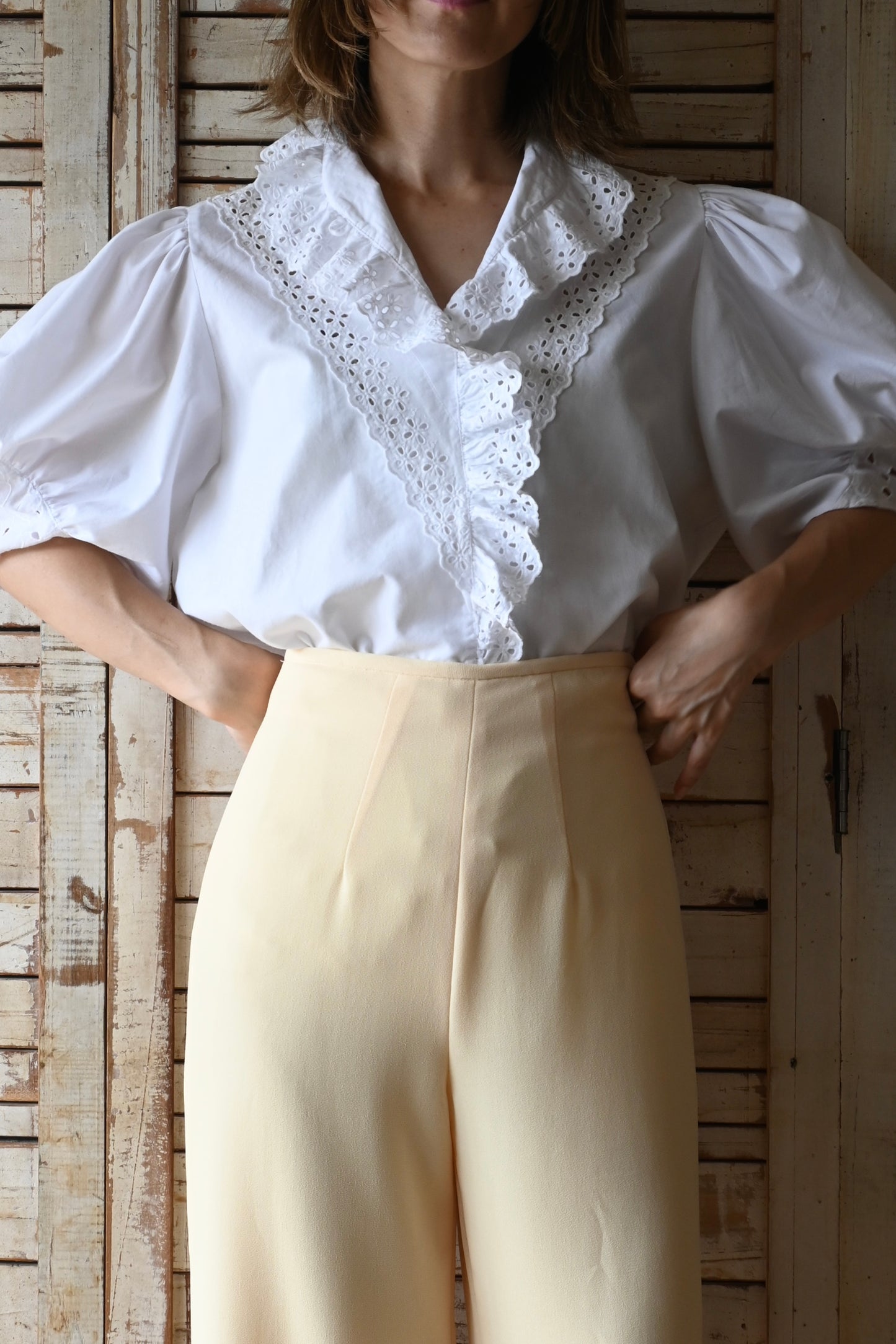 EURO Volume sleeve  blouse/WHITE