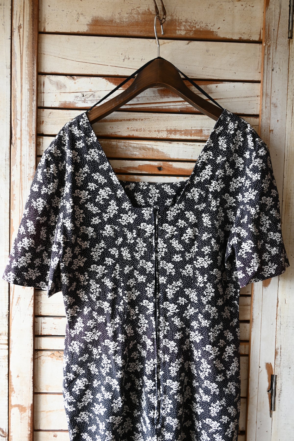 80's Flower pattern dress/BLACK
