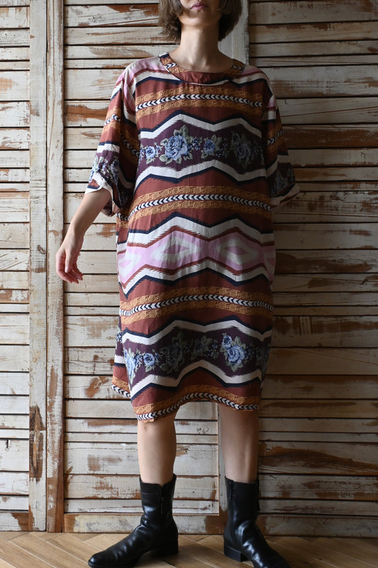 "YESSICA" Silk pattern dress/BROWN
