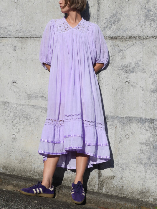 Vintage cutwork cotton dress/LAVENDER