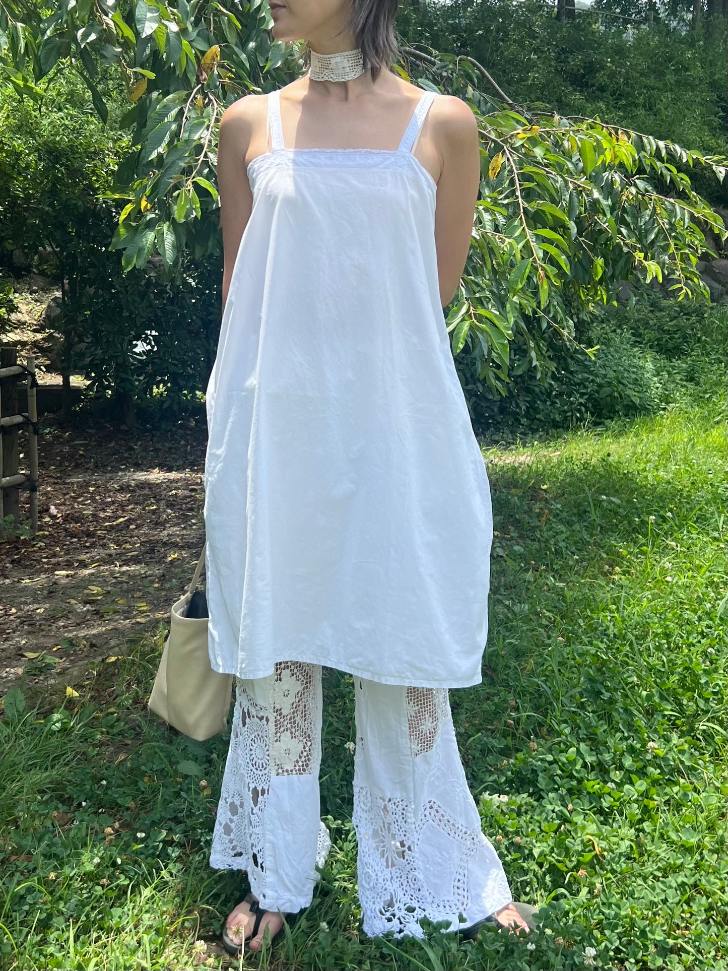 French embroidery cami dress/WHITE