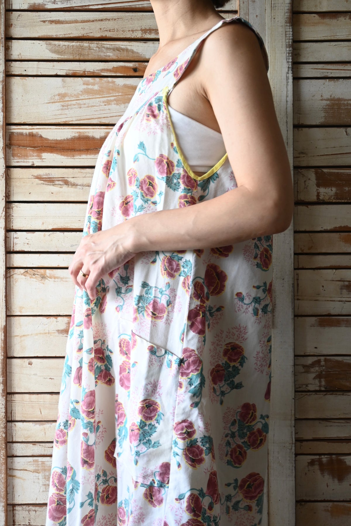 70's Flower pattern dress/IVORY