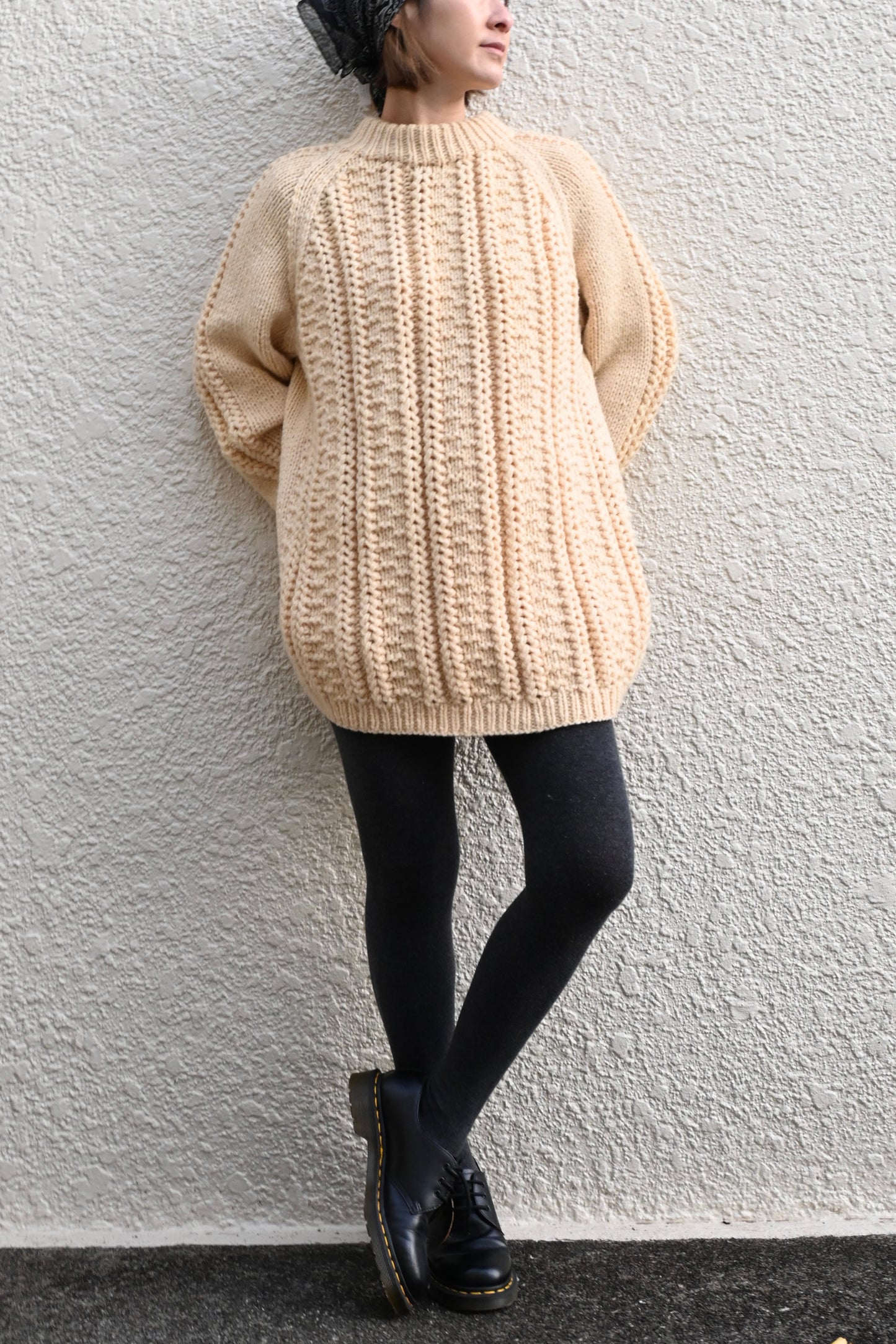 Aran knit sweater/IVORY