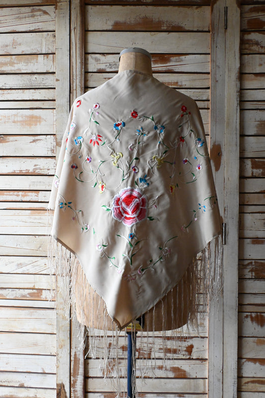Fringe embroidery stole/BEIGE