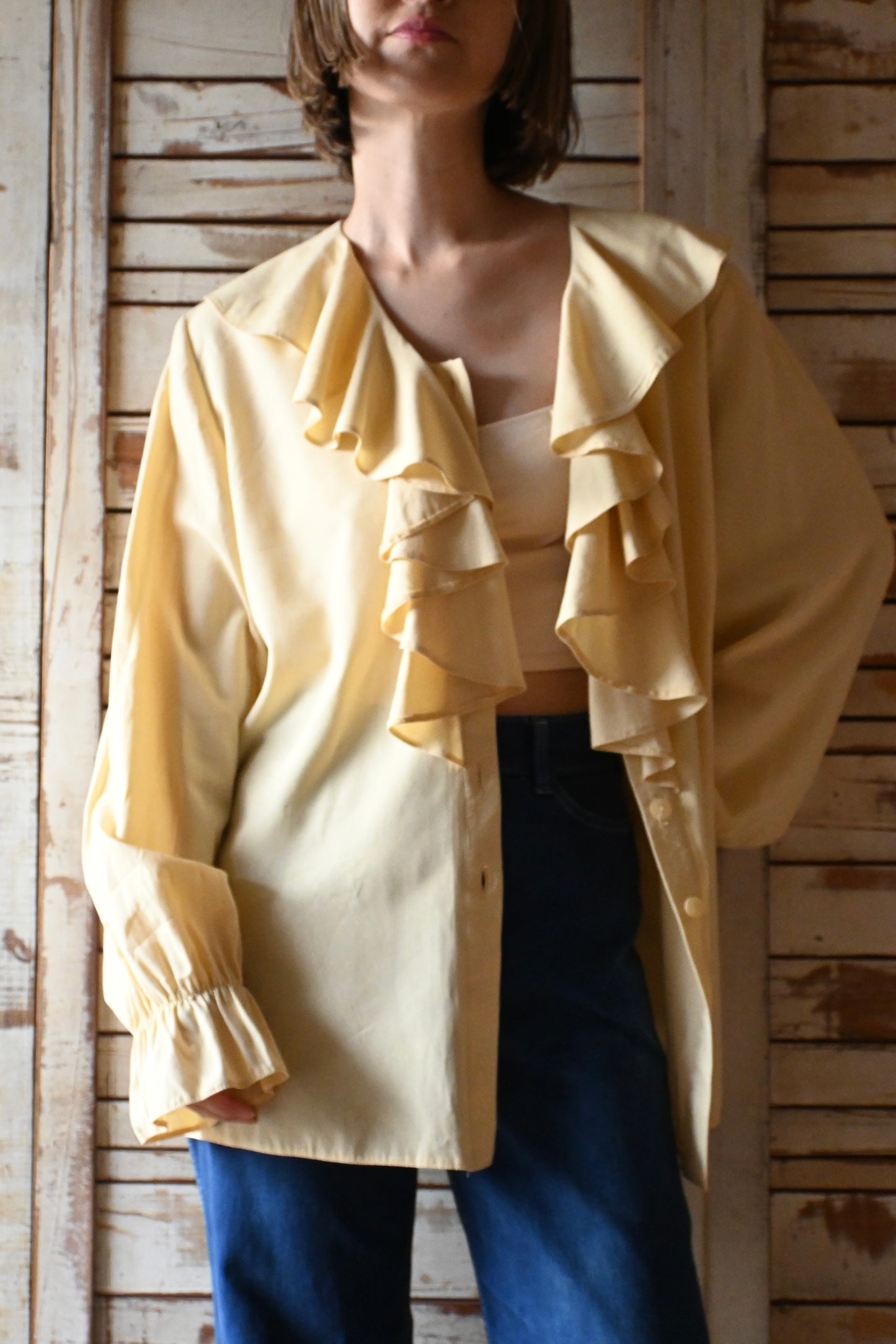 L/S Frill blouse/YELLOW BEIGE