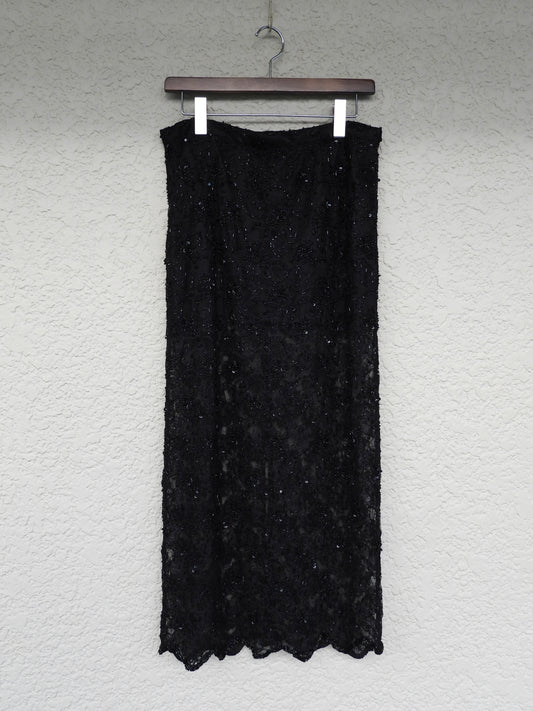 Spangle beads long skirt/BLACK