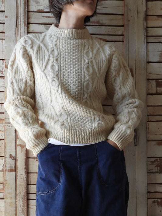 Fisherman aran knit sweater/IVORY