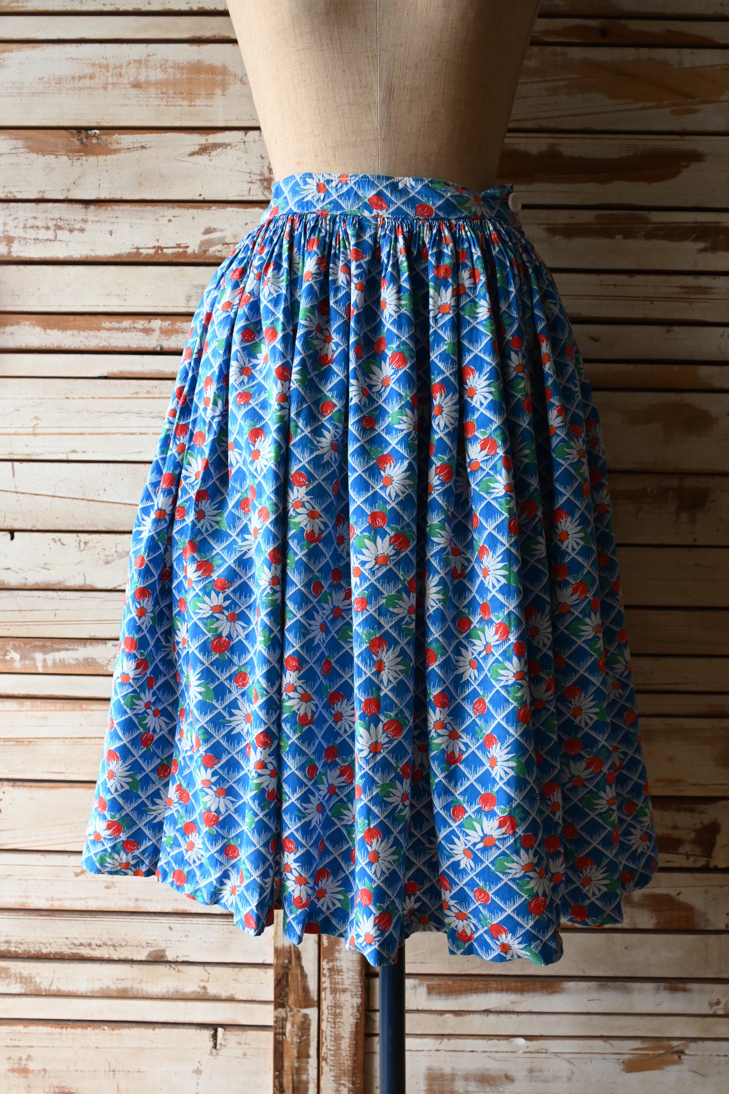 70's-80's Flower skirt/BLUE