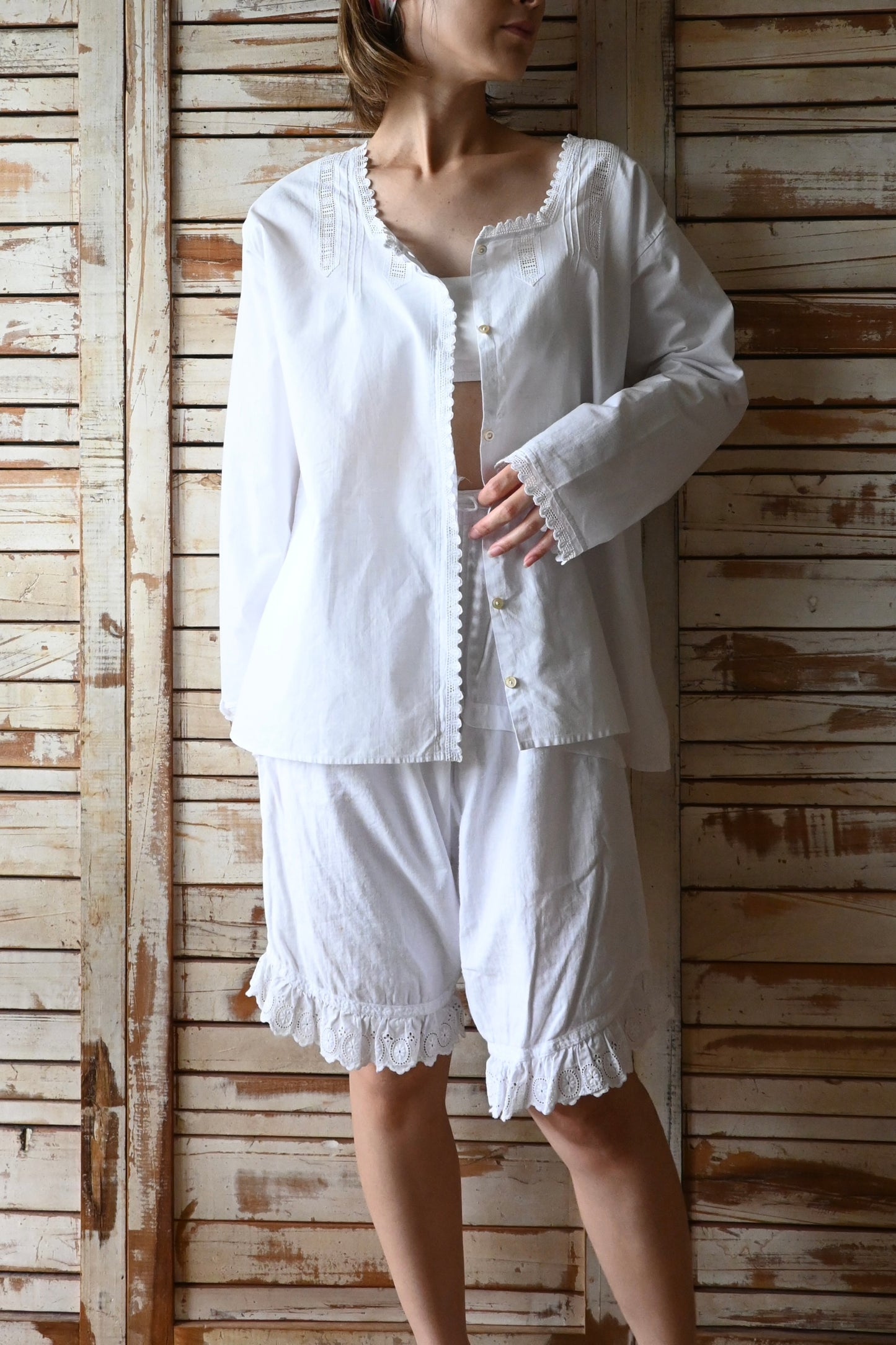 EURO Cutwork lace blouse/WHITE