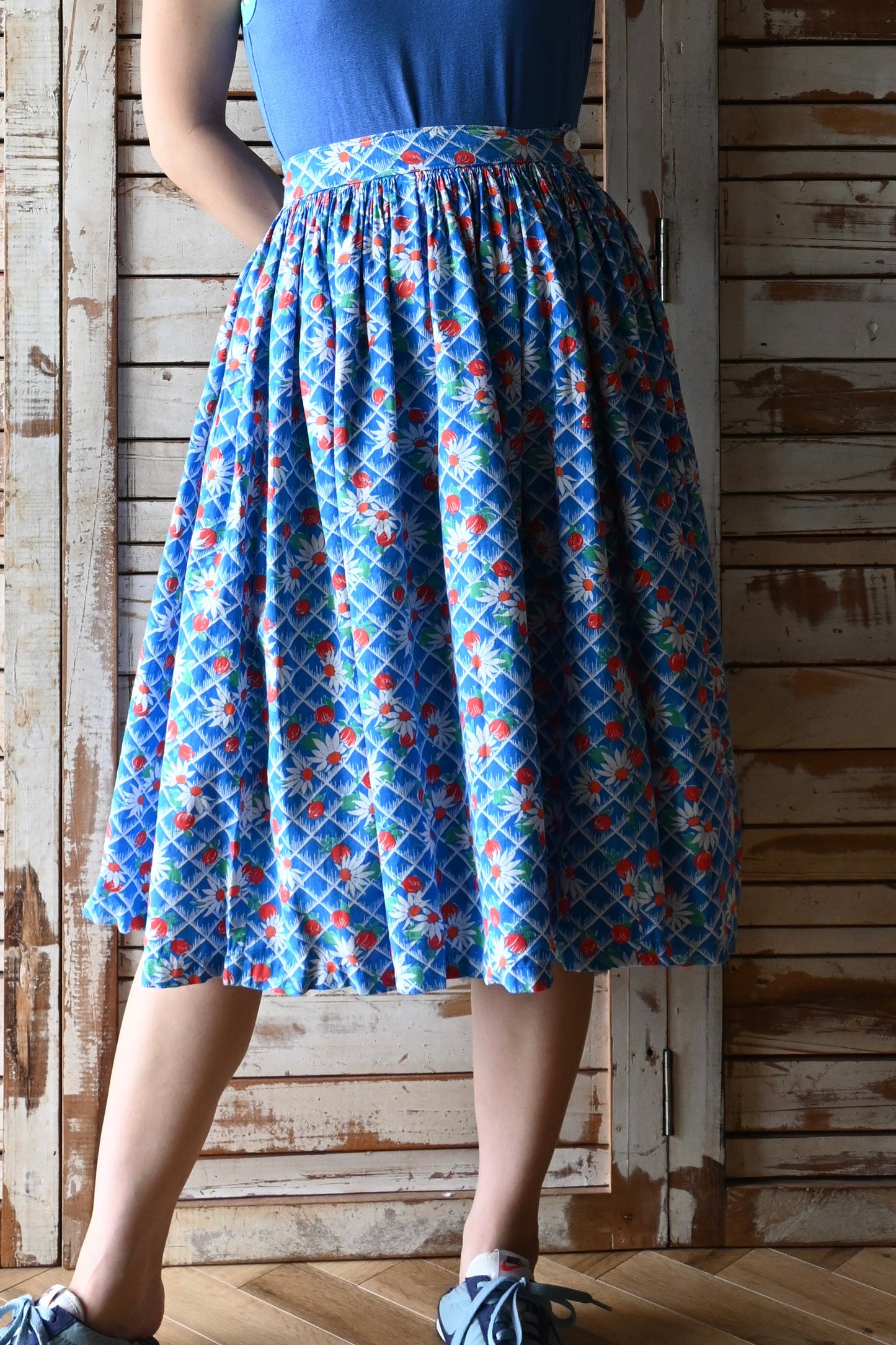 70's-80's Flower skirt/BLUE
