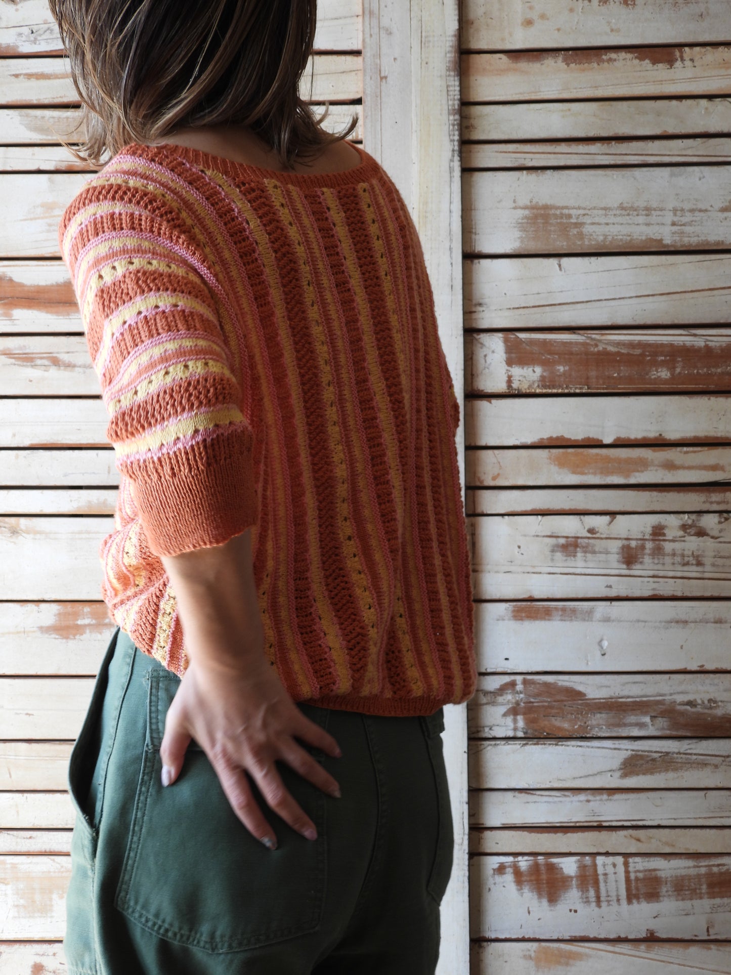 Multi stripe hand knit/MULTI