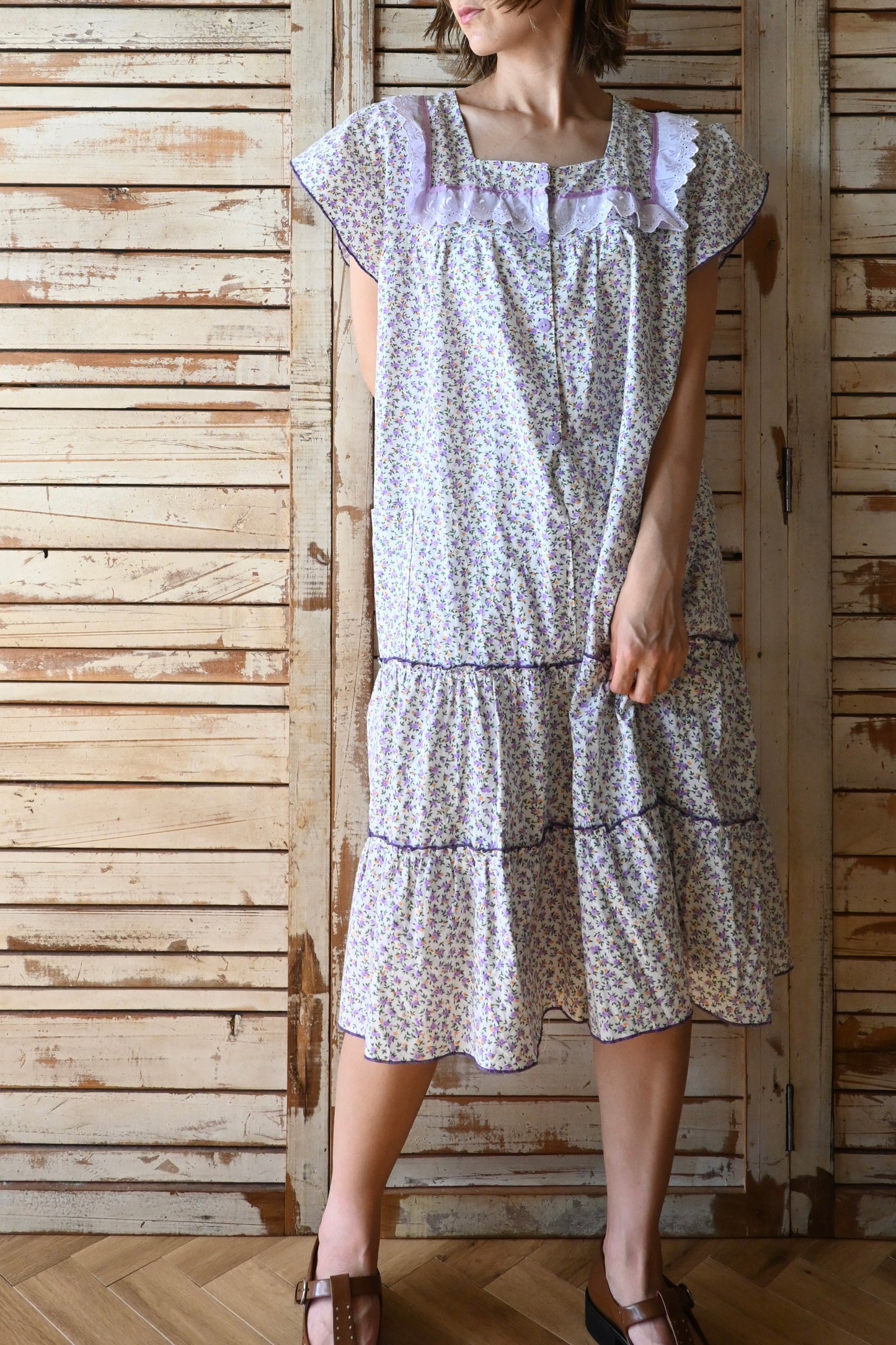 Floral cotton lace dress/WHITE
