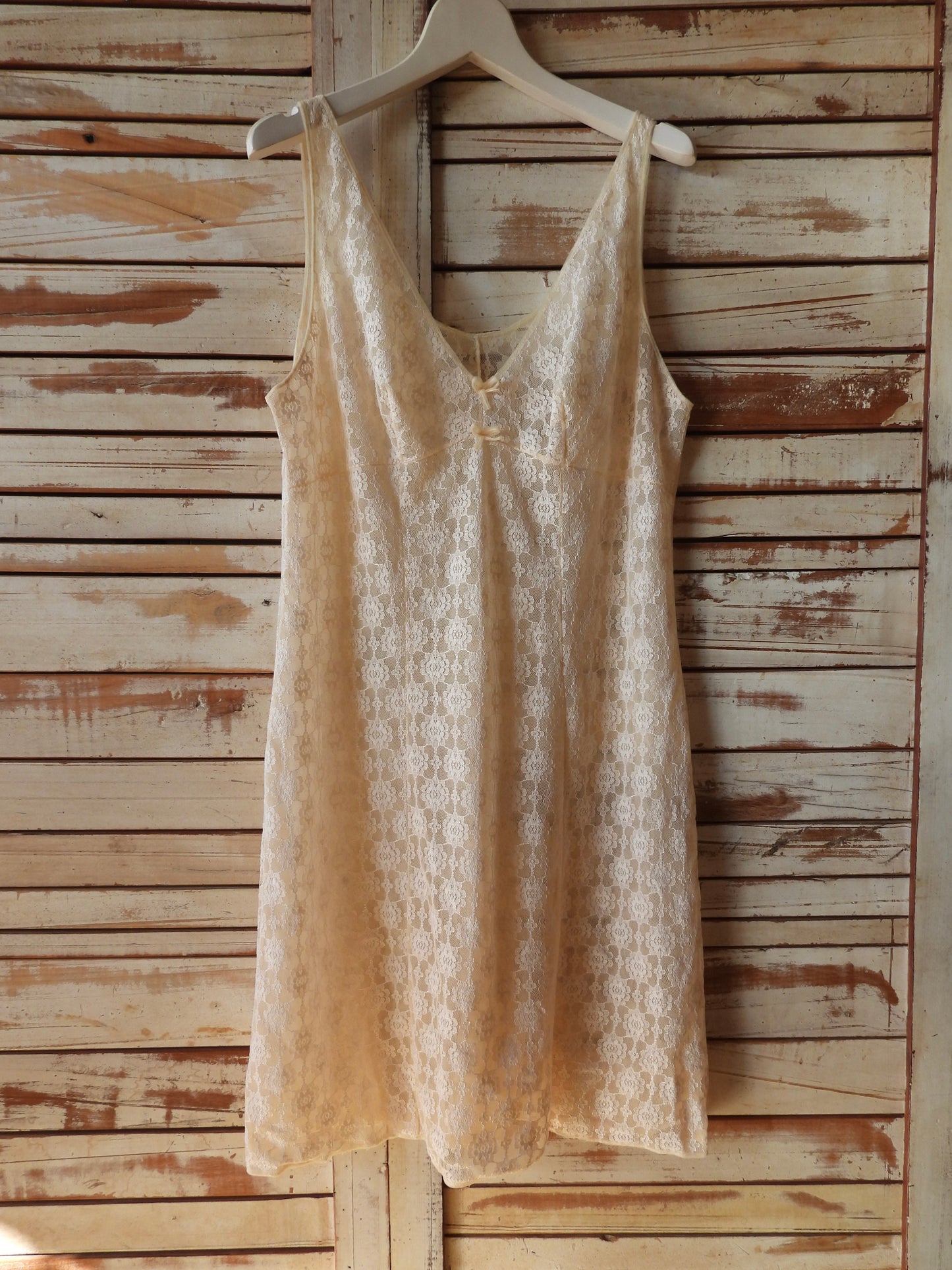 Sleeveless nighty lace dress/BEIGE