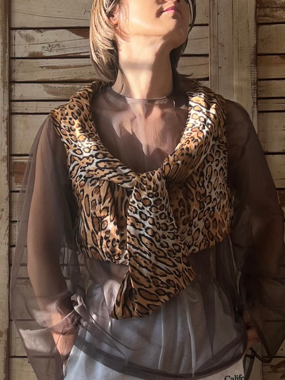 Vintage short silk top/LEOPARD