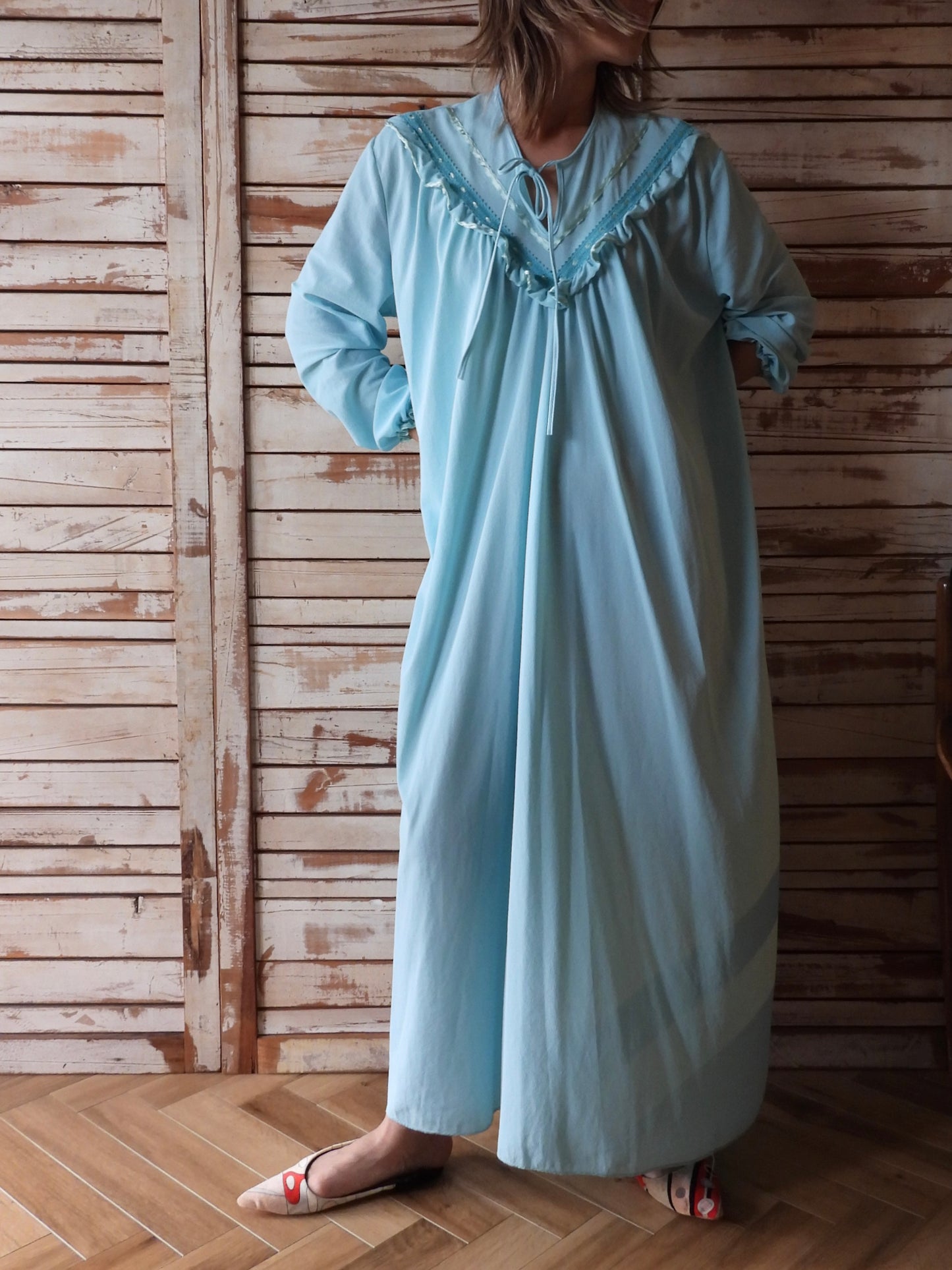 80's L/S Night dress/SKY BLUE