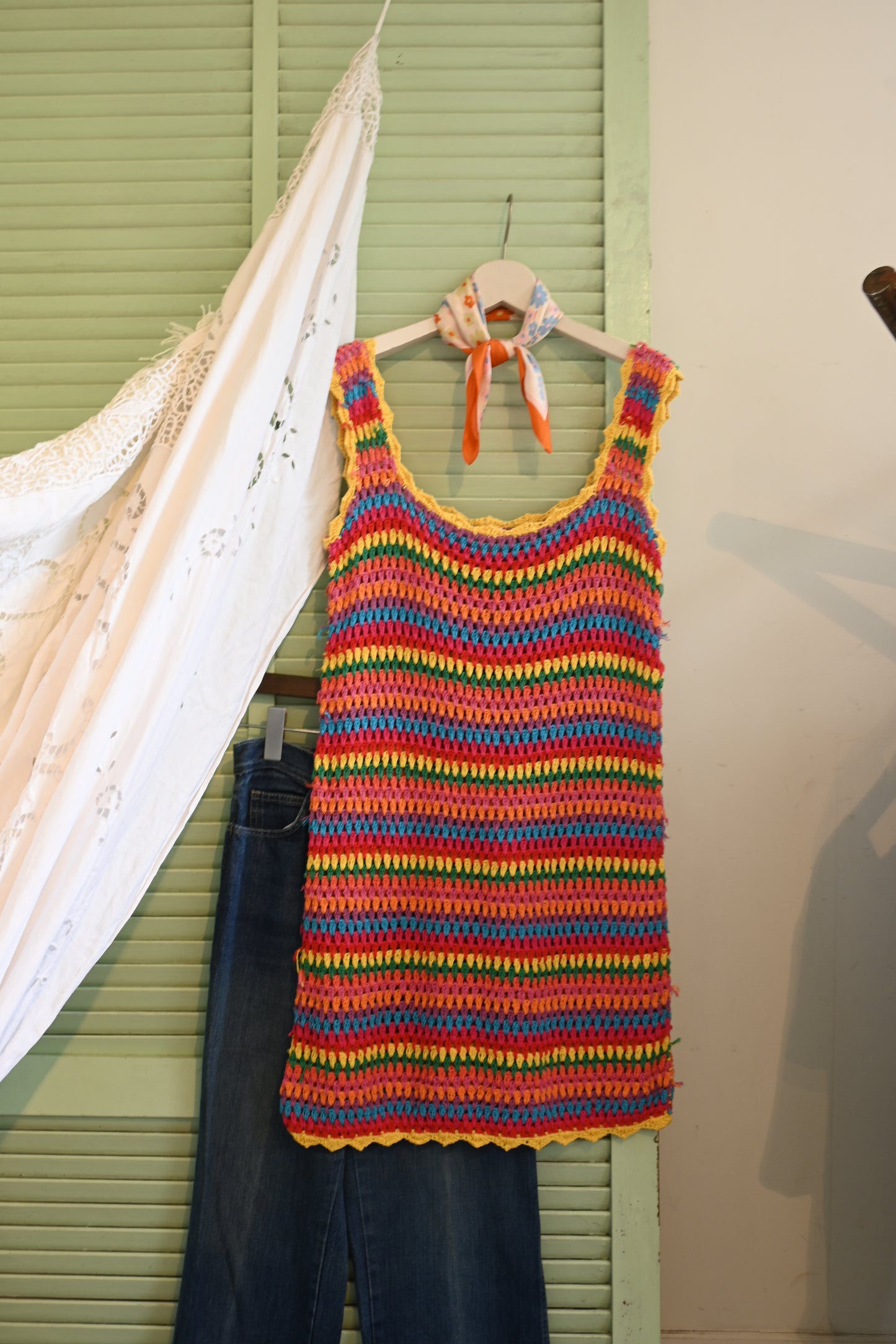 Handmade crochet cotton dress/MULTI