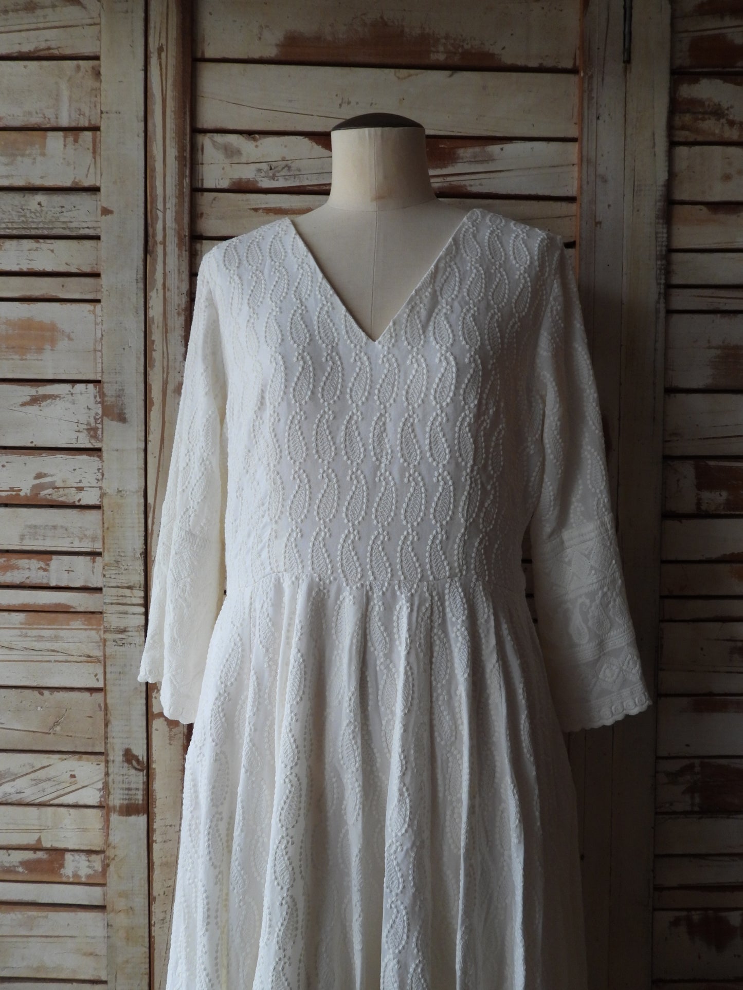 Cotton embroidery long dress/IVORY