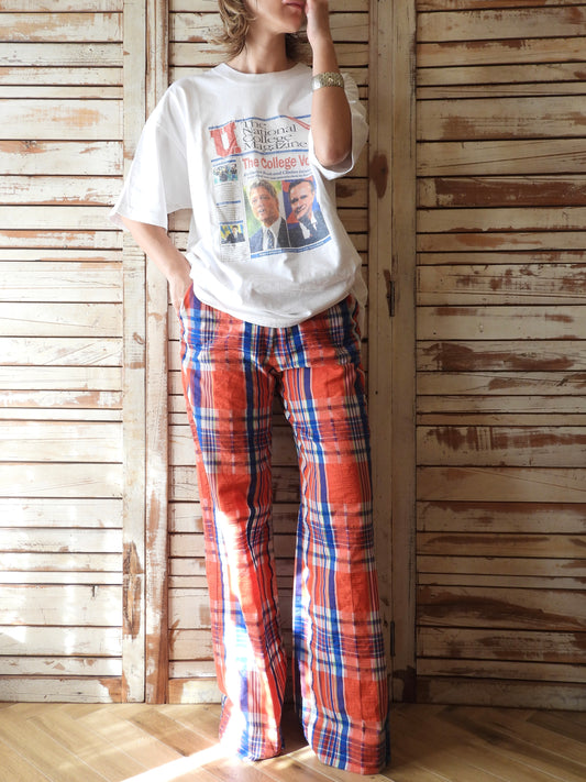 70's-80's Check pants/RED