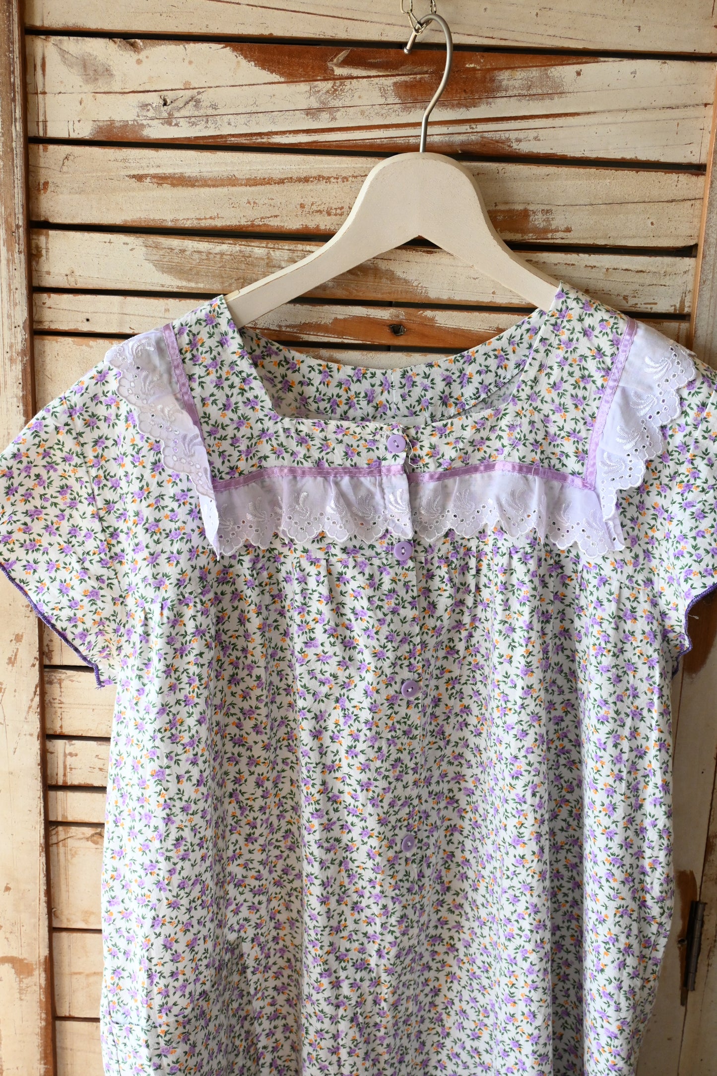 Floral cotton lace dress/WHITE