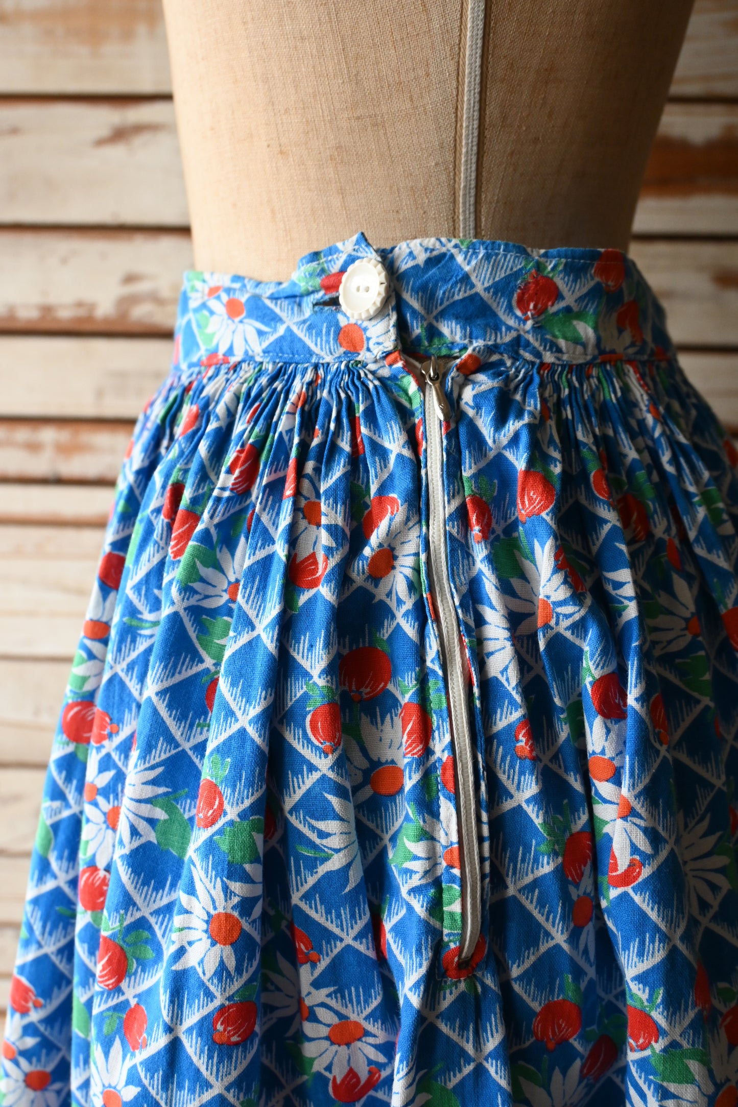70's-80's Flower skirt/BLUE