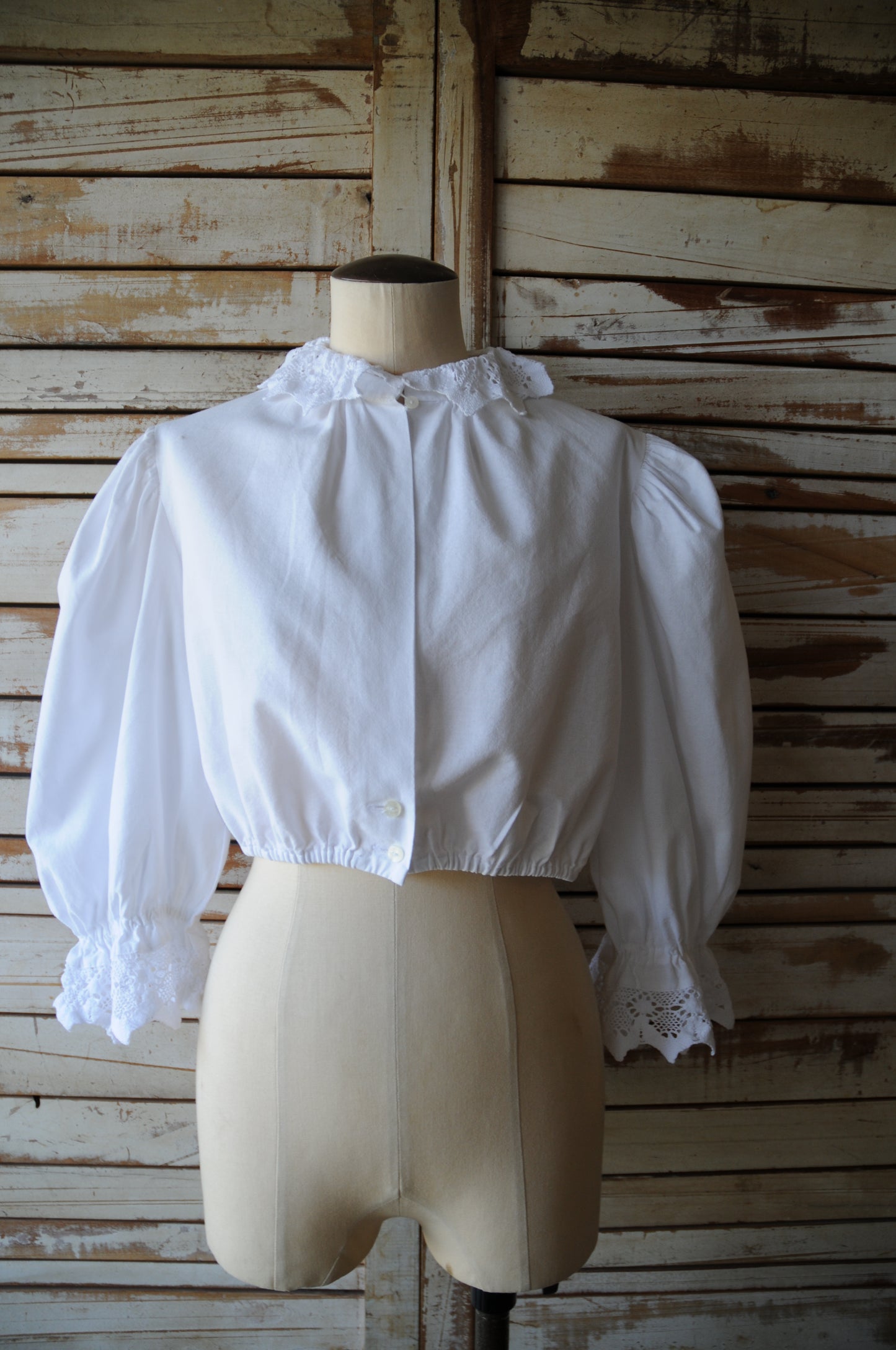 Cropped cotton blouse/WHITE