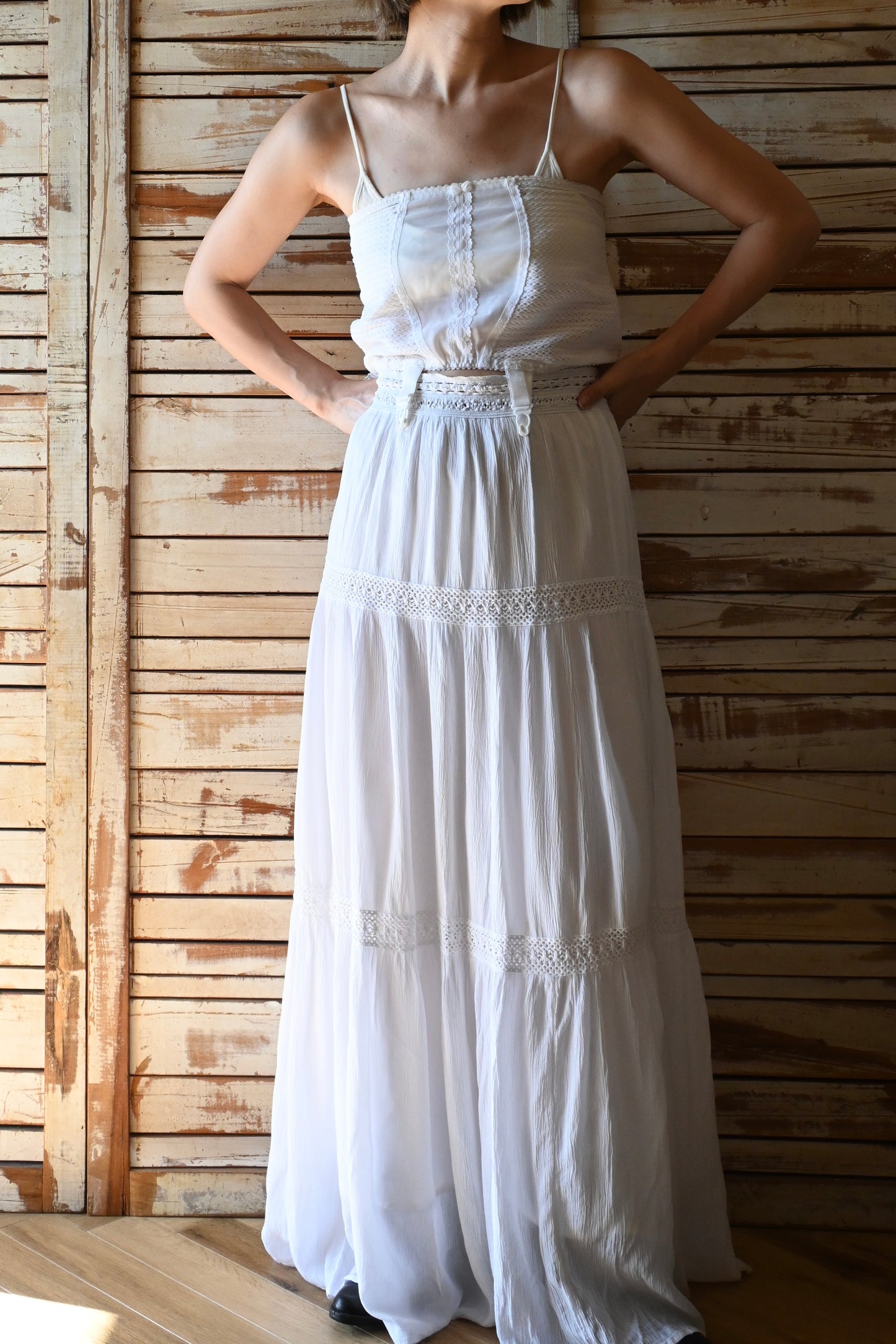 Cotton lace long skirt/WHITE