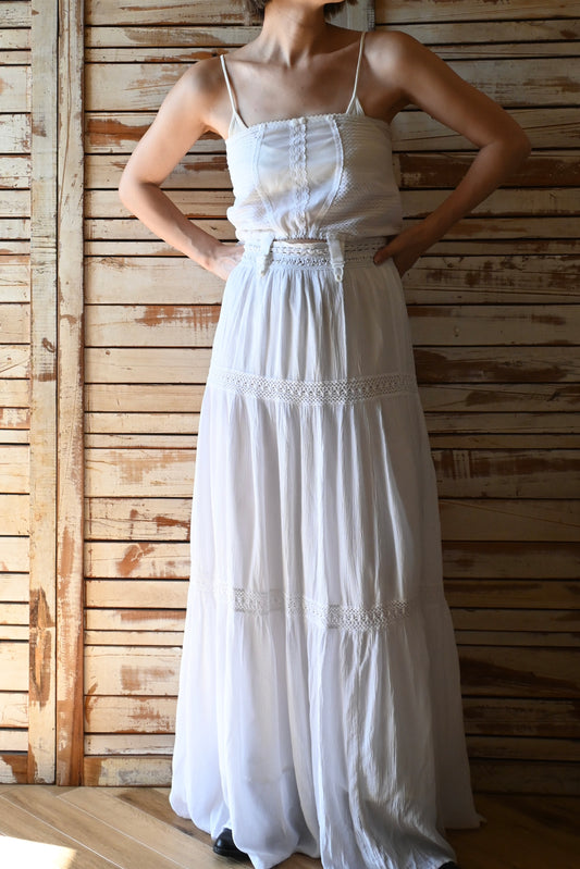 Cotton lace long skirt/WHITE