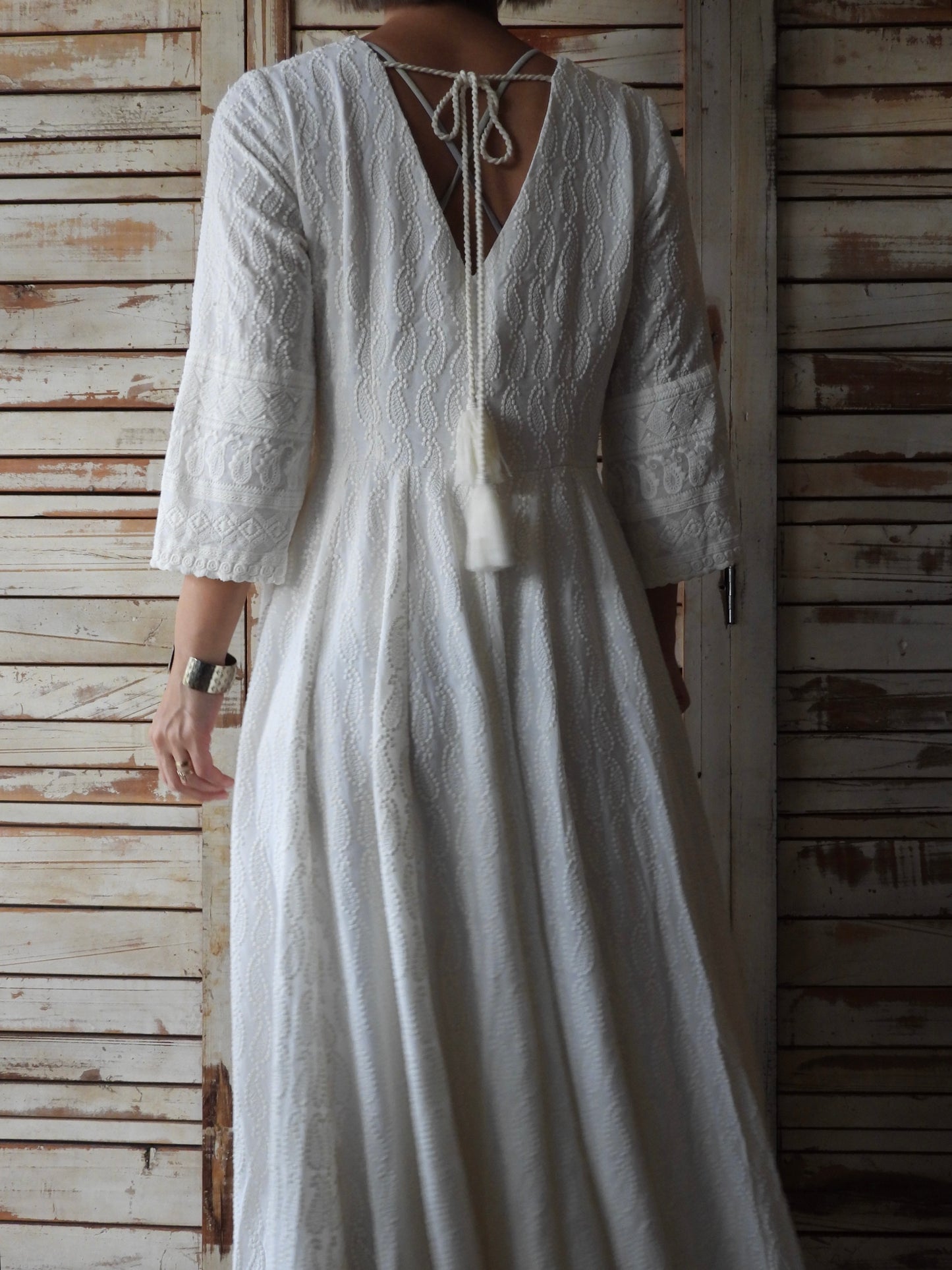 Cotton embroidery long dress/IVORY