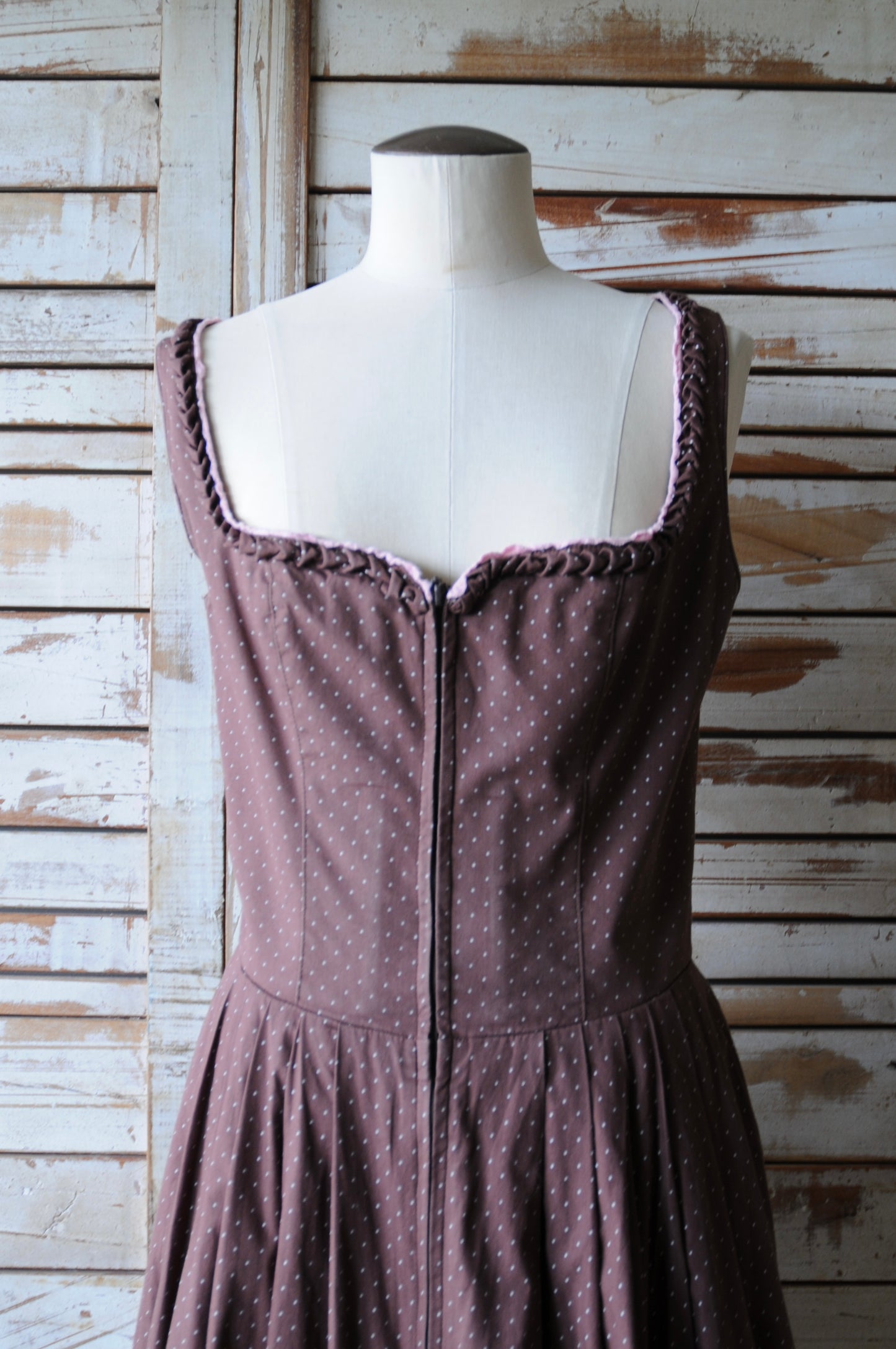 Dot pattern bustier dress/BROWN