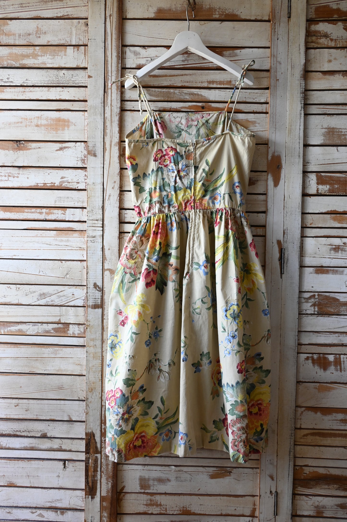 70's Flower pattern dress/BEIGE