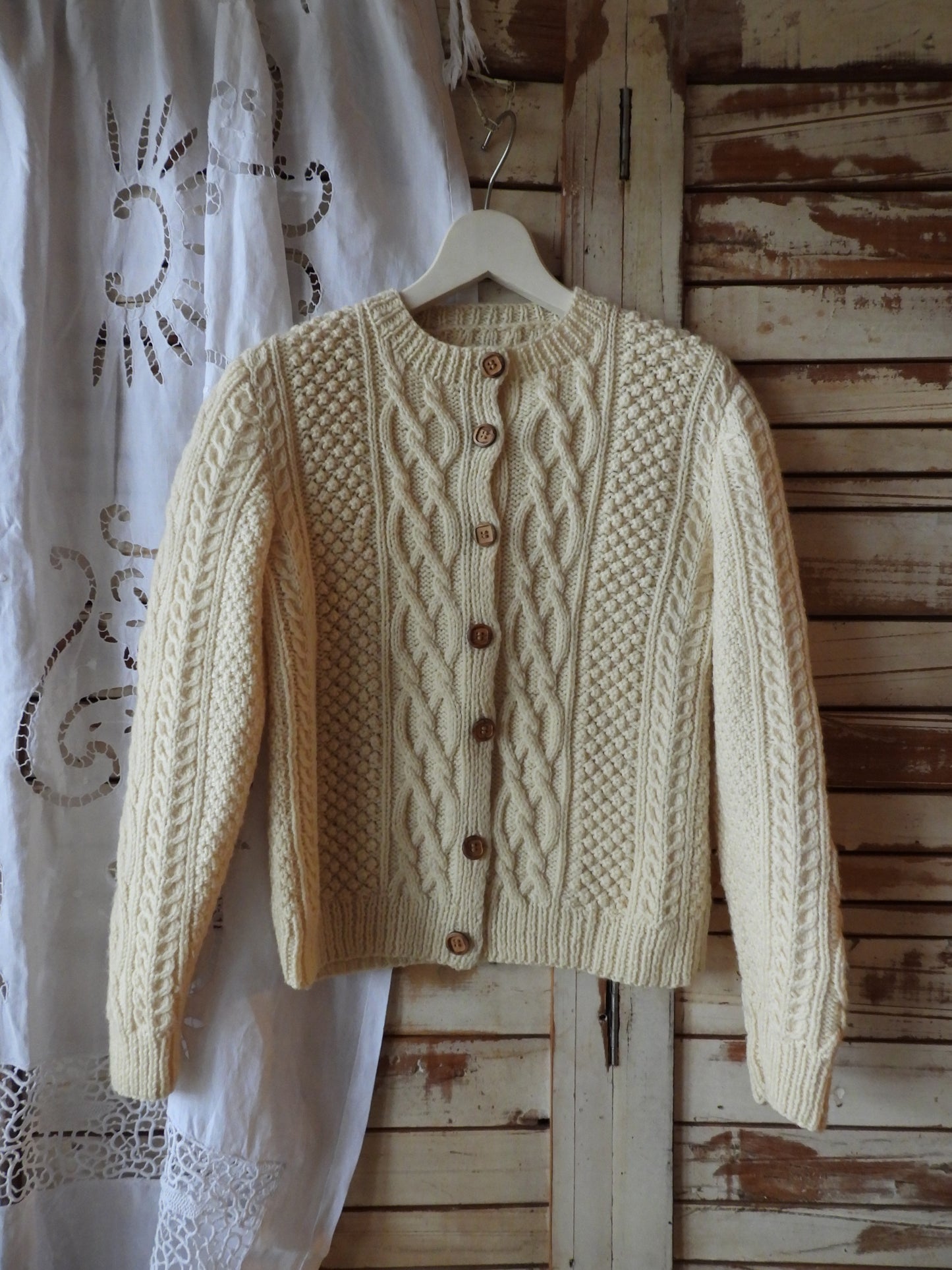 Aran knit cardigan/IVORY