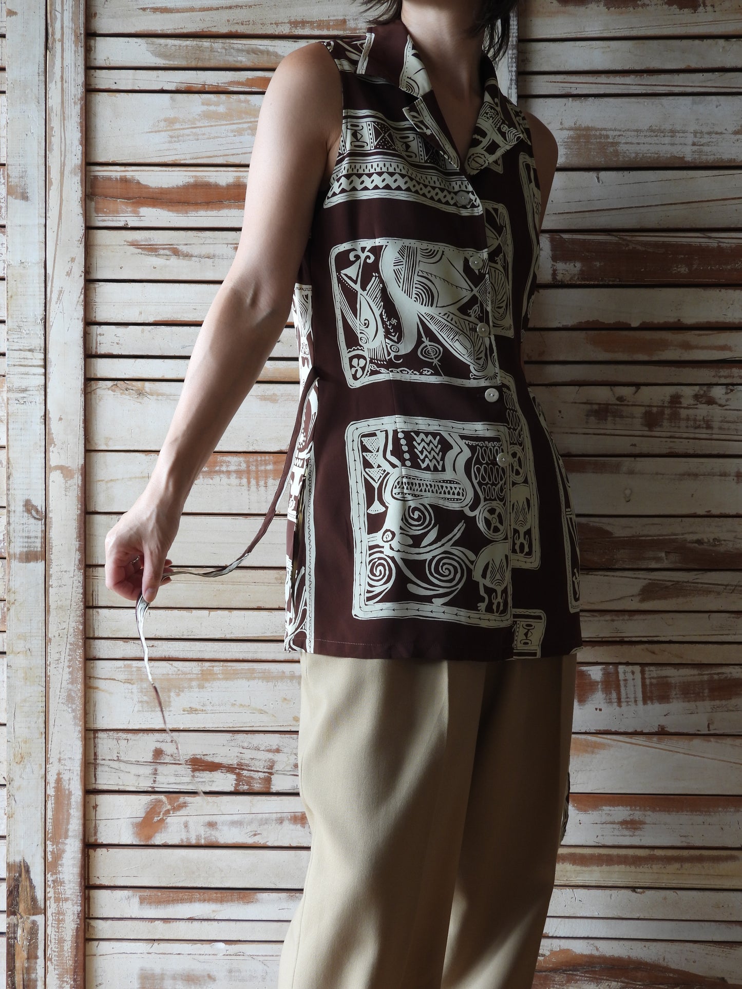 N/S pattern shirt/BROWN