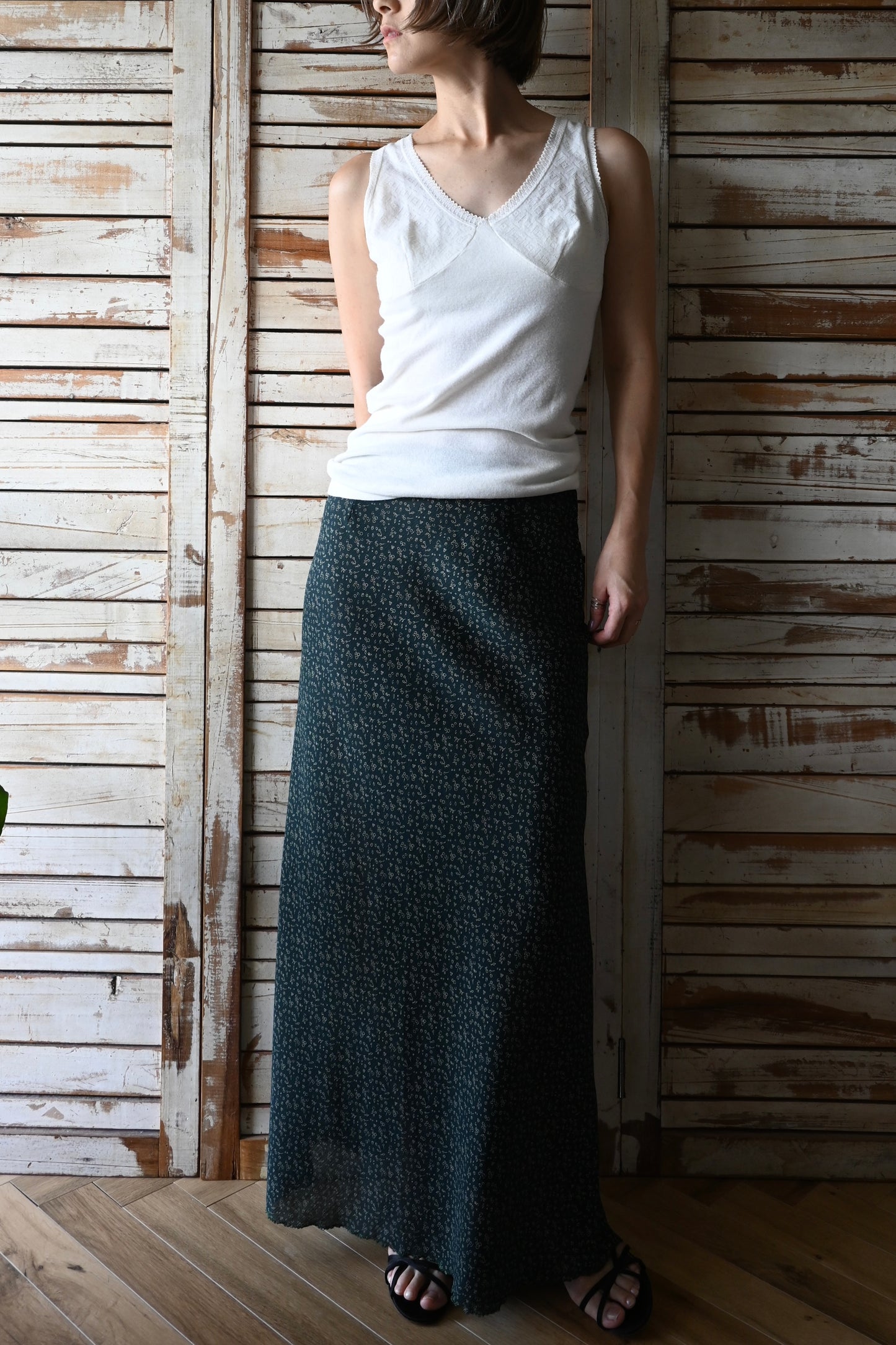 80's-90's Flower pattern skirt/GREEN