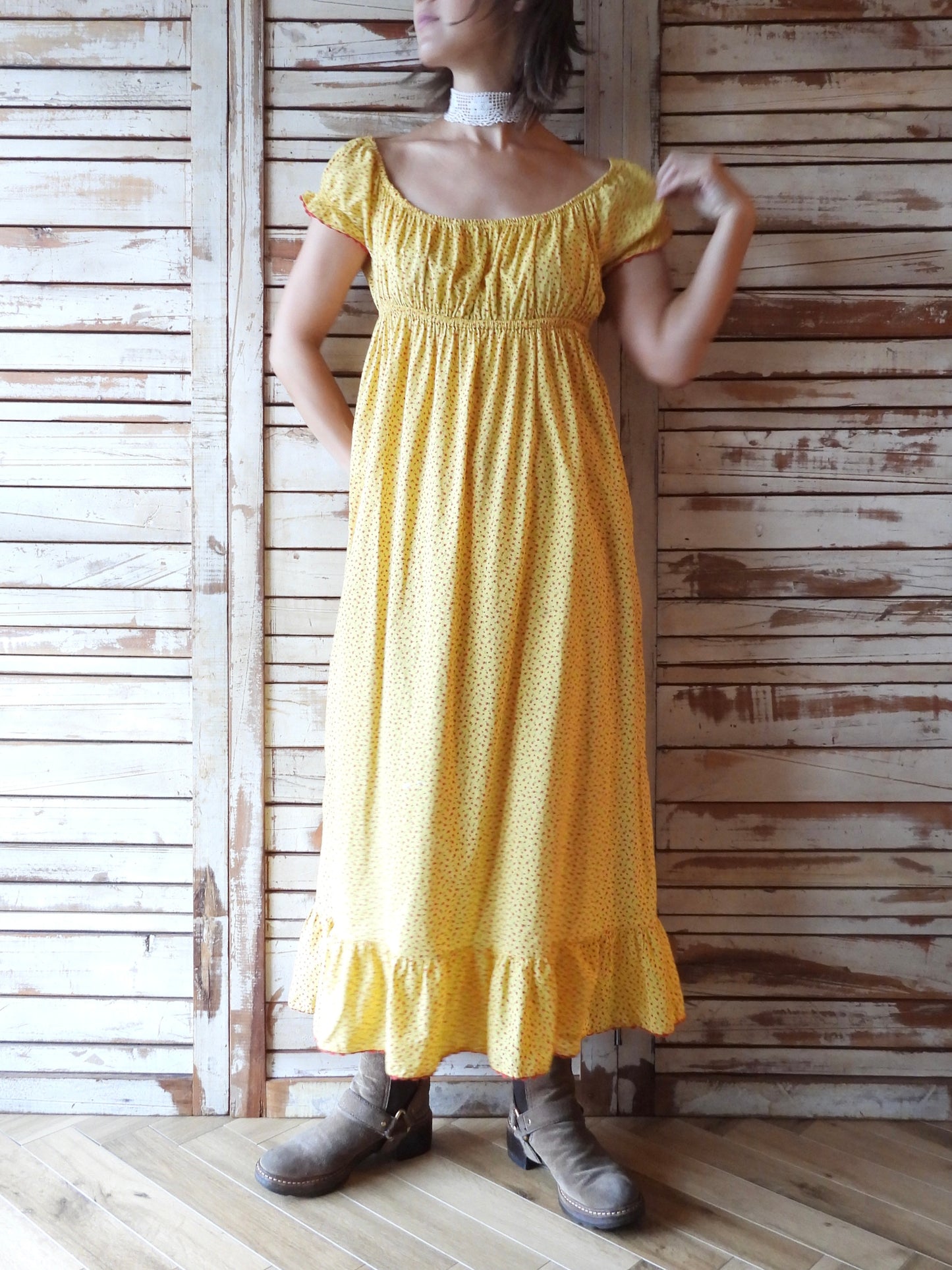 70's Flower 2way dress/YELLOW