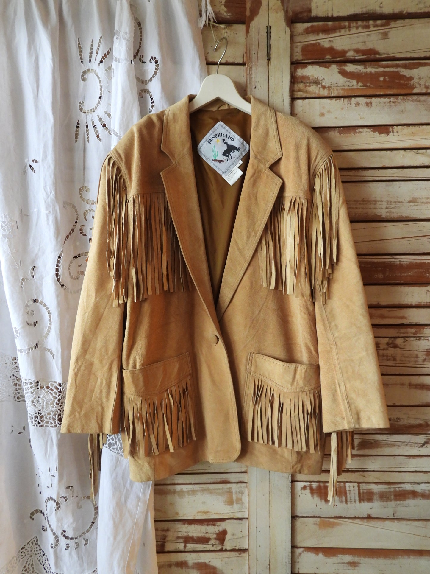 Suede fringe big jacket/CAMEL