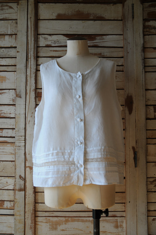 Sleeveless linen blouse/IVORY