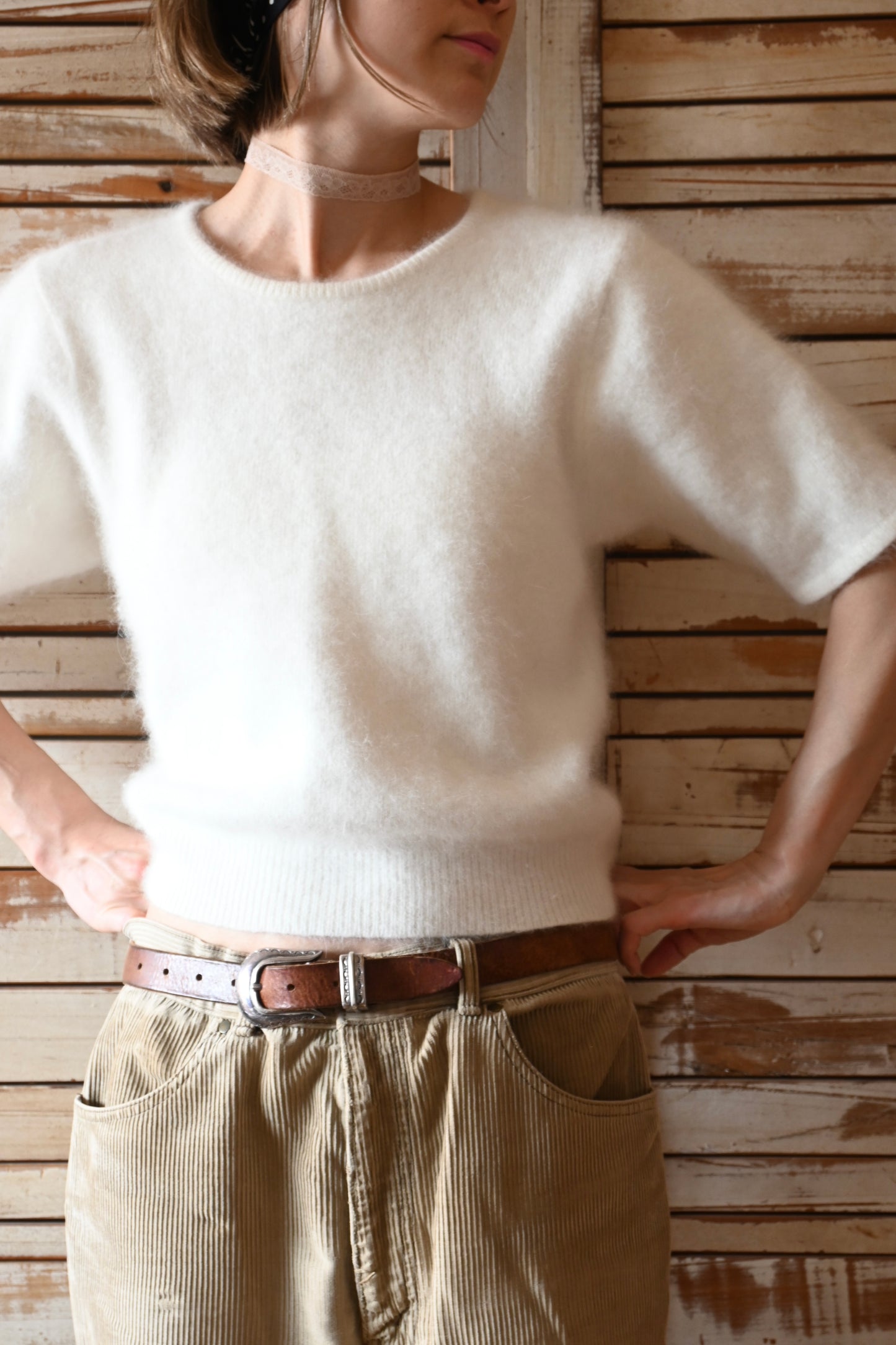 Angora knit sweater/WHITE