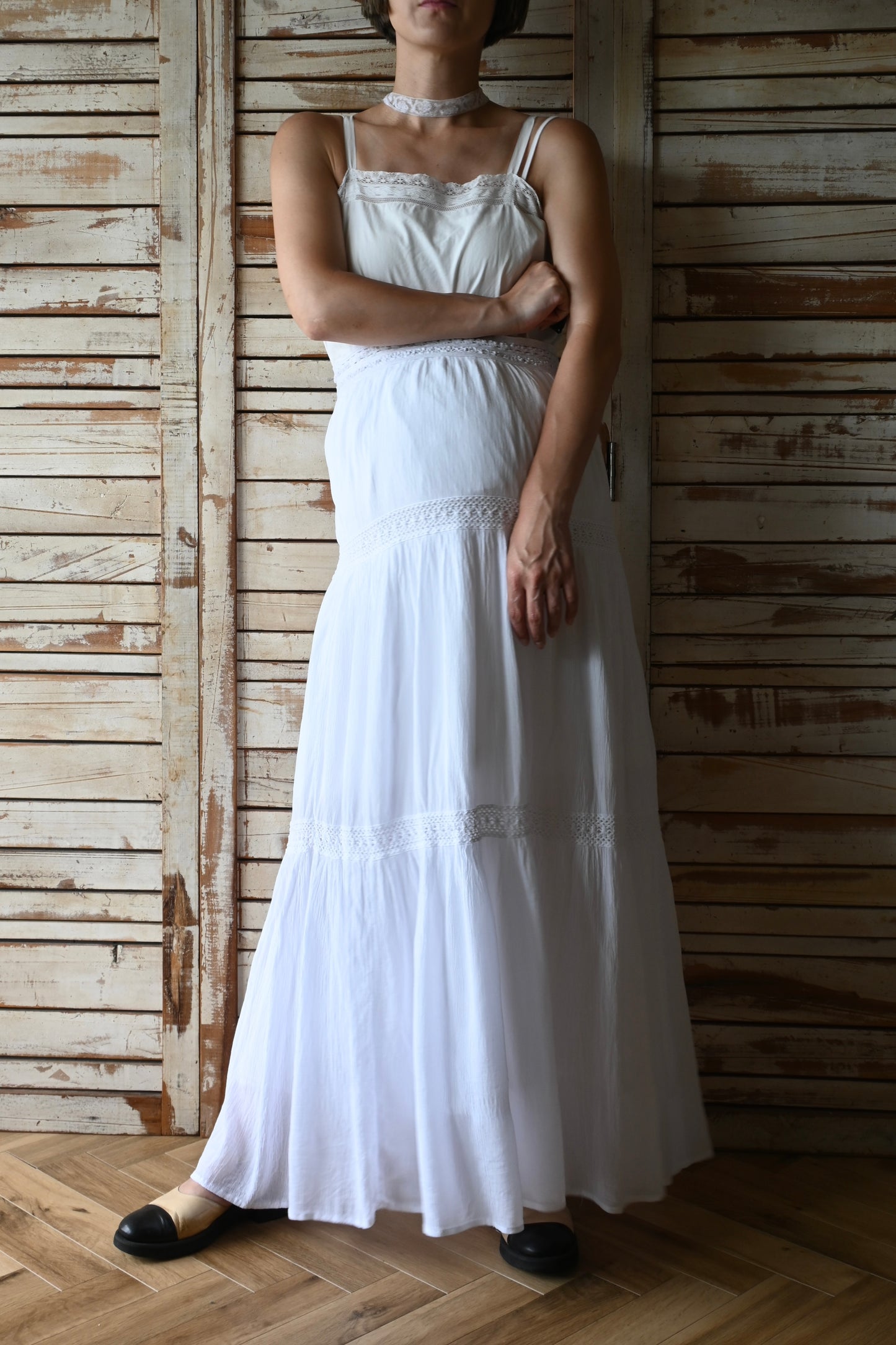 Cotton lace long skirt/WHITE