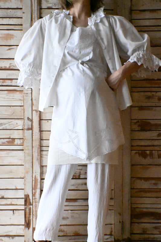 EURO Vintage lace collar blouse/WHITE