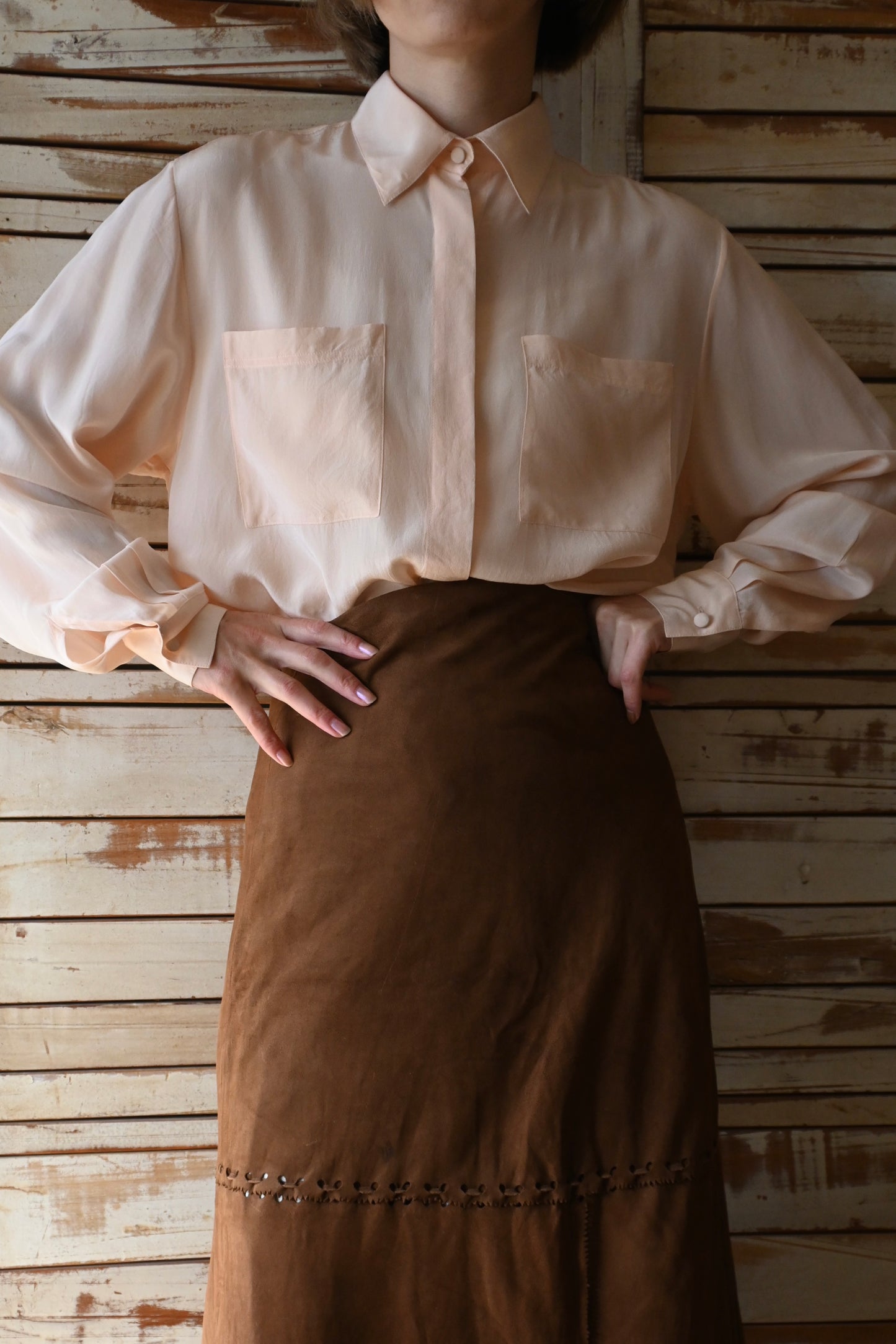 Silk blouse/SALMON PINK