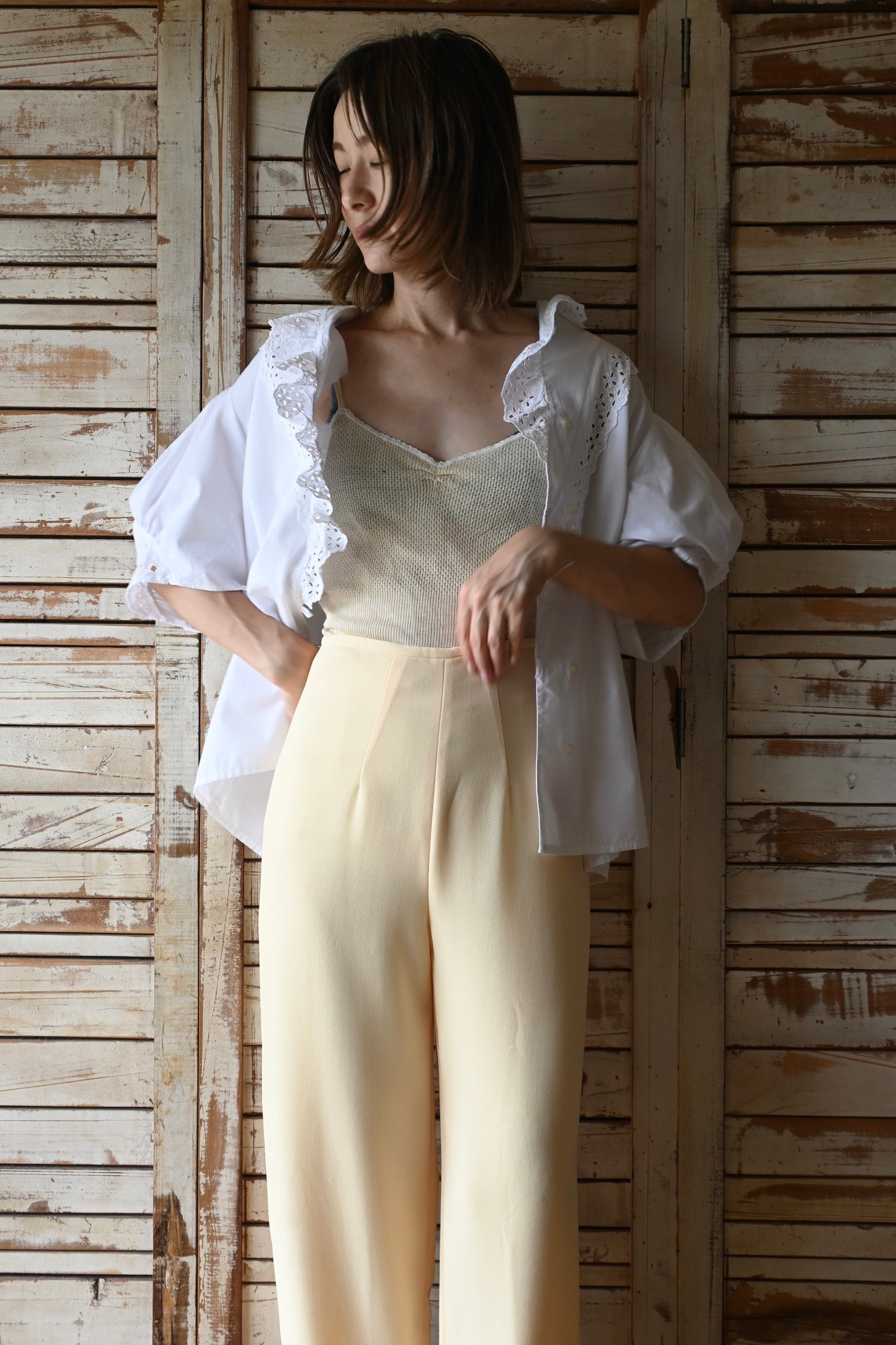 EURO Volume sleeve  blouse/WHITE