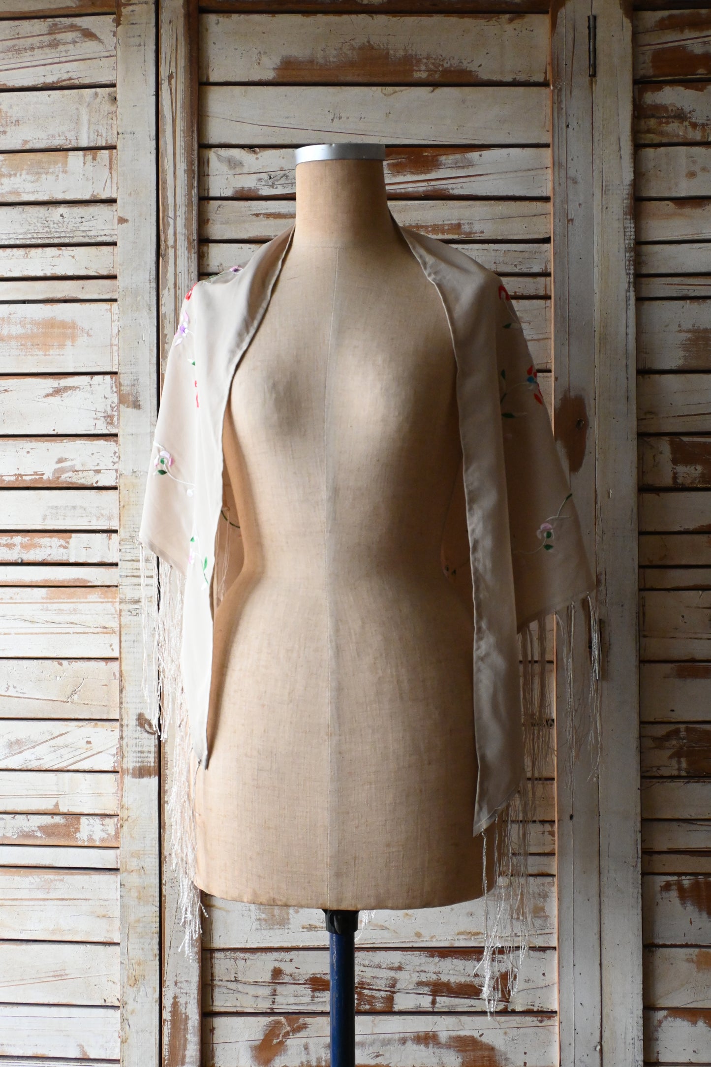 Fringe embroidery stole/BEIGE