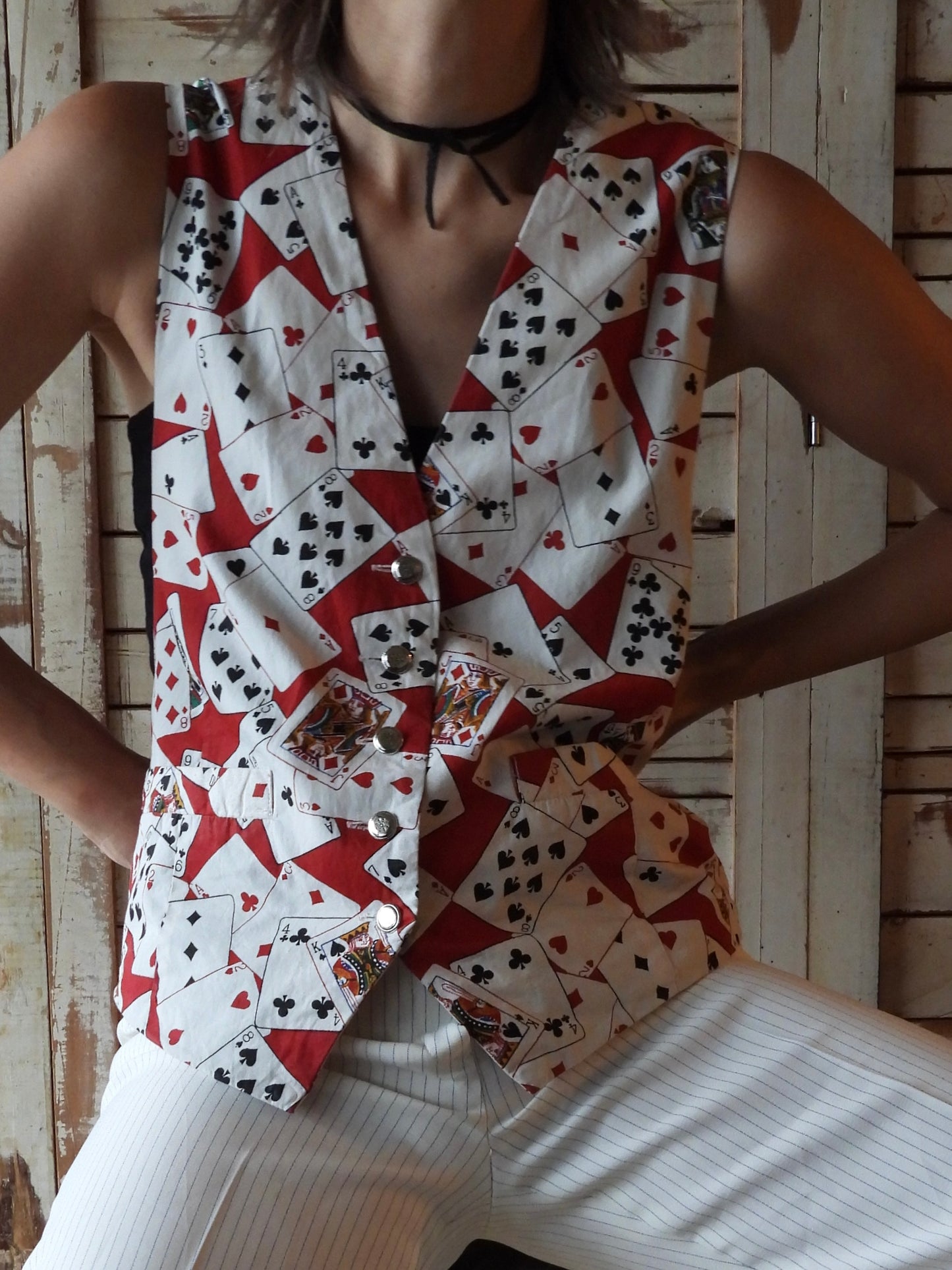 Cards pattern vest/RED