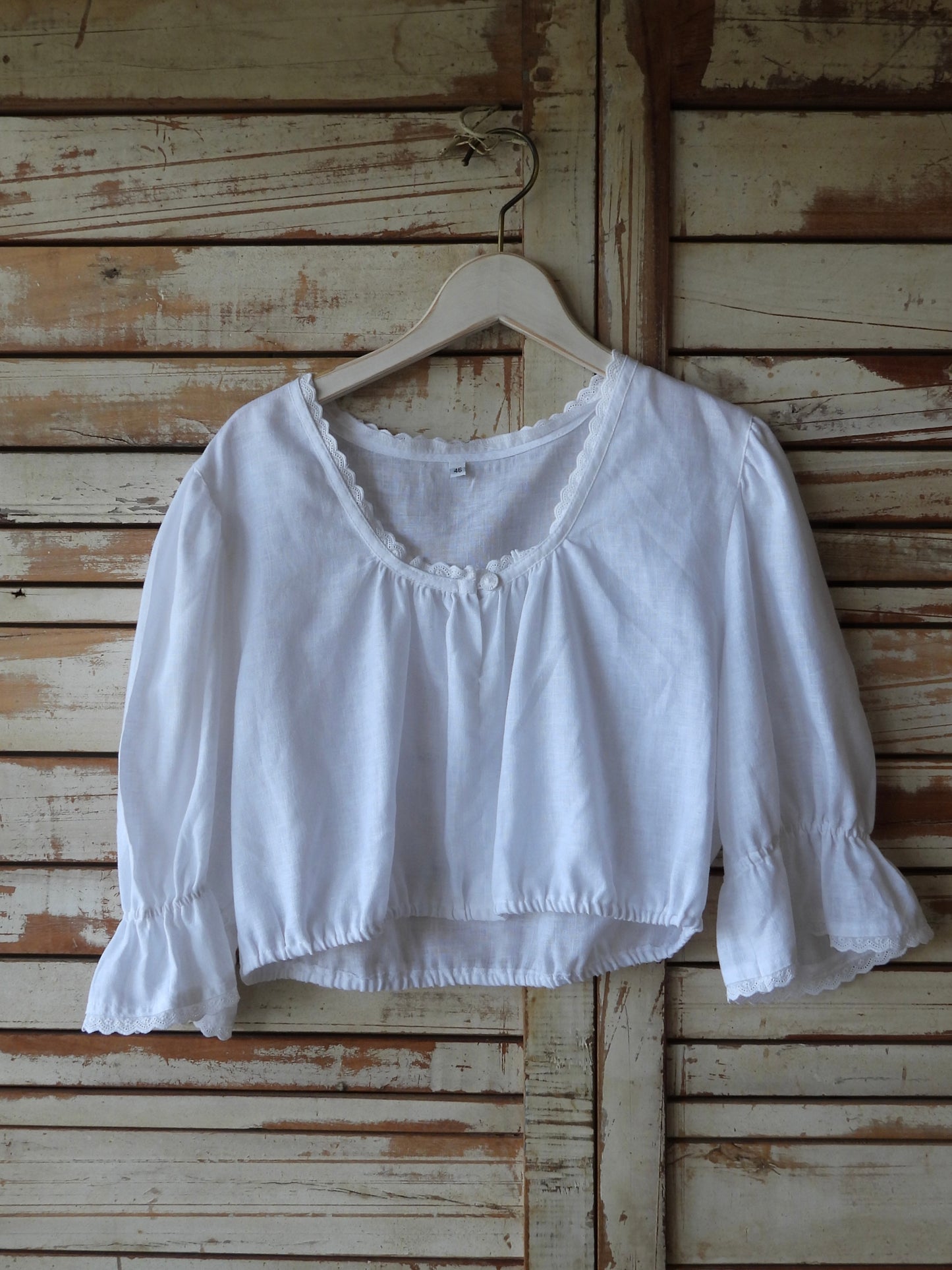 Cropped linen blouse/WHITE